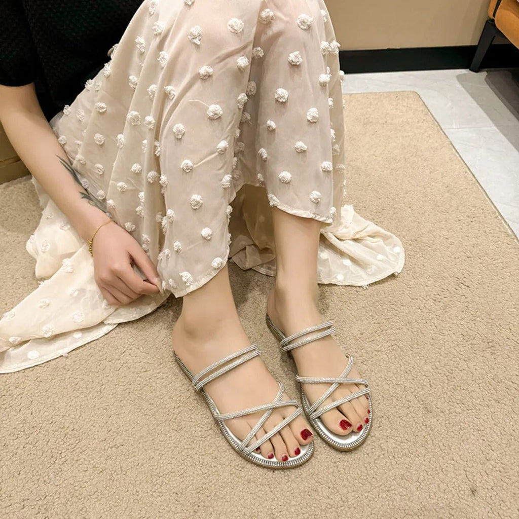 Open Toe Flats Sandals - TheMomCo.