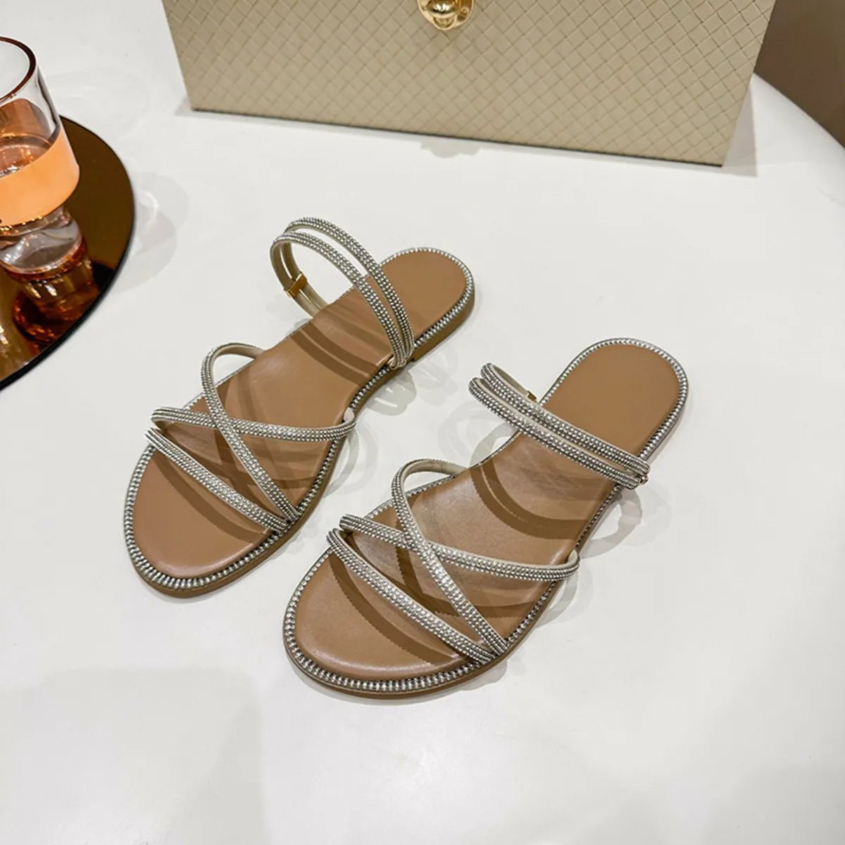 Open Toe Flats Sandals - TheMomCo.
