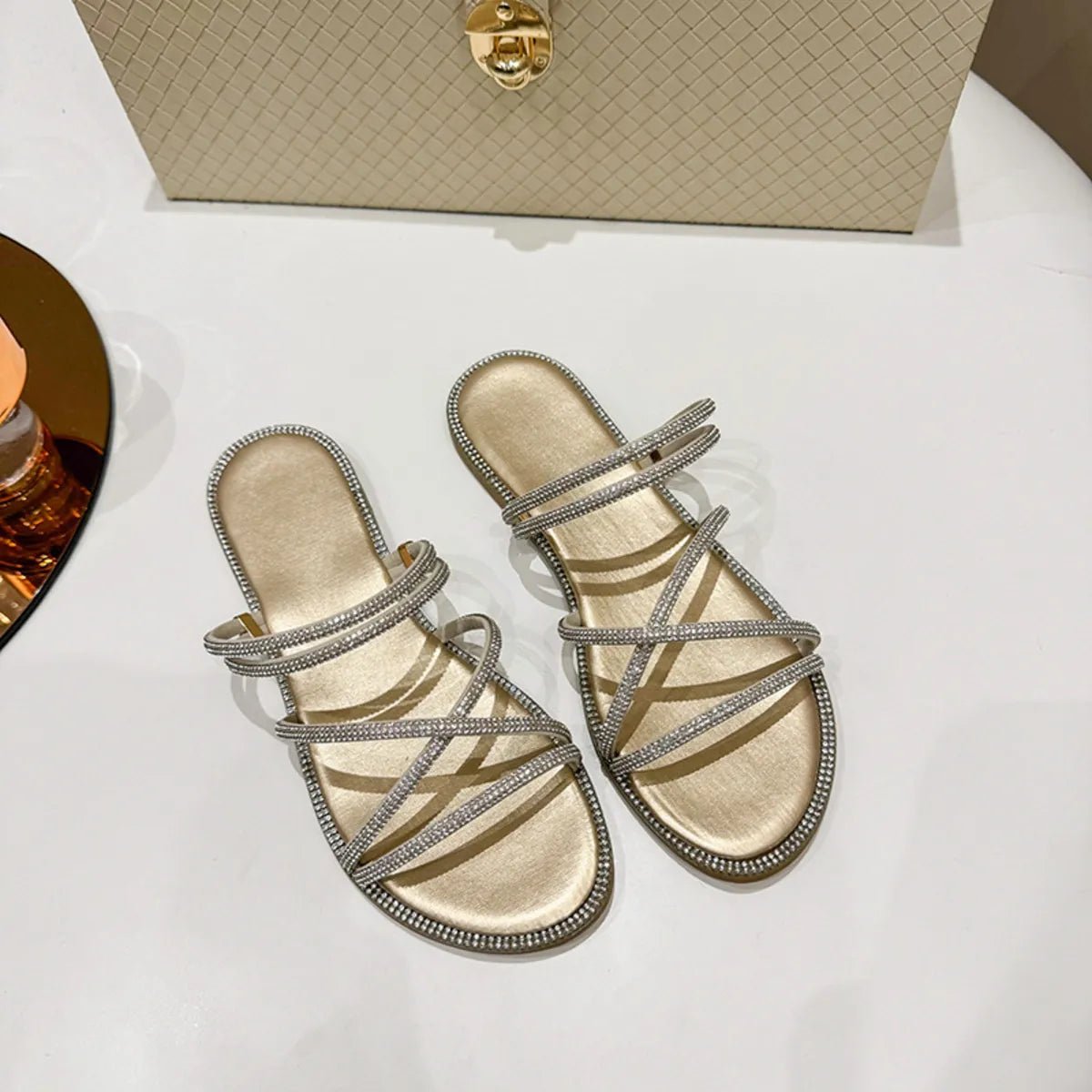 Open Toe Flats Sandals - TheMomCo.