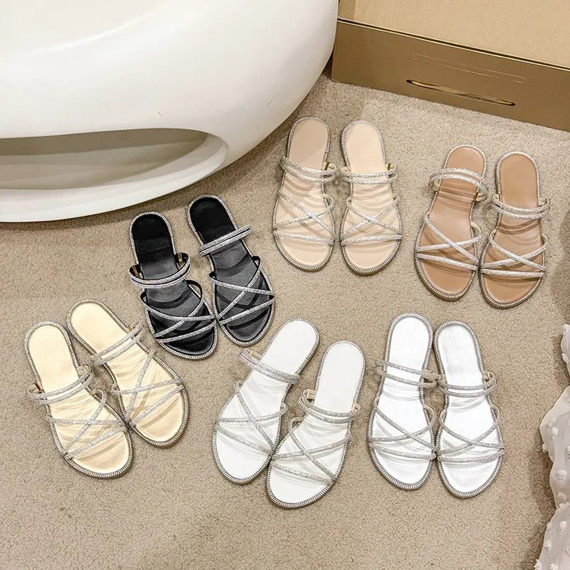 Open Toe Flats Sandals - TheMomCo.
