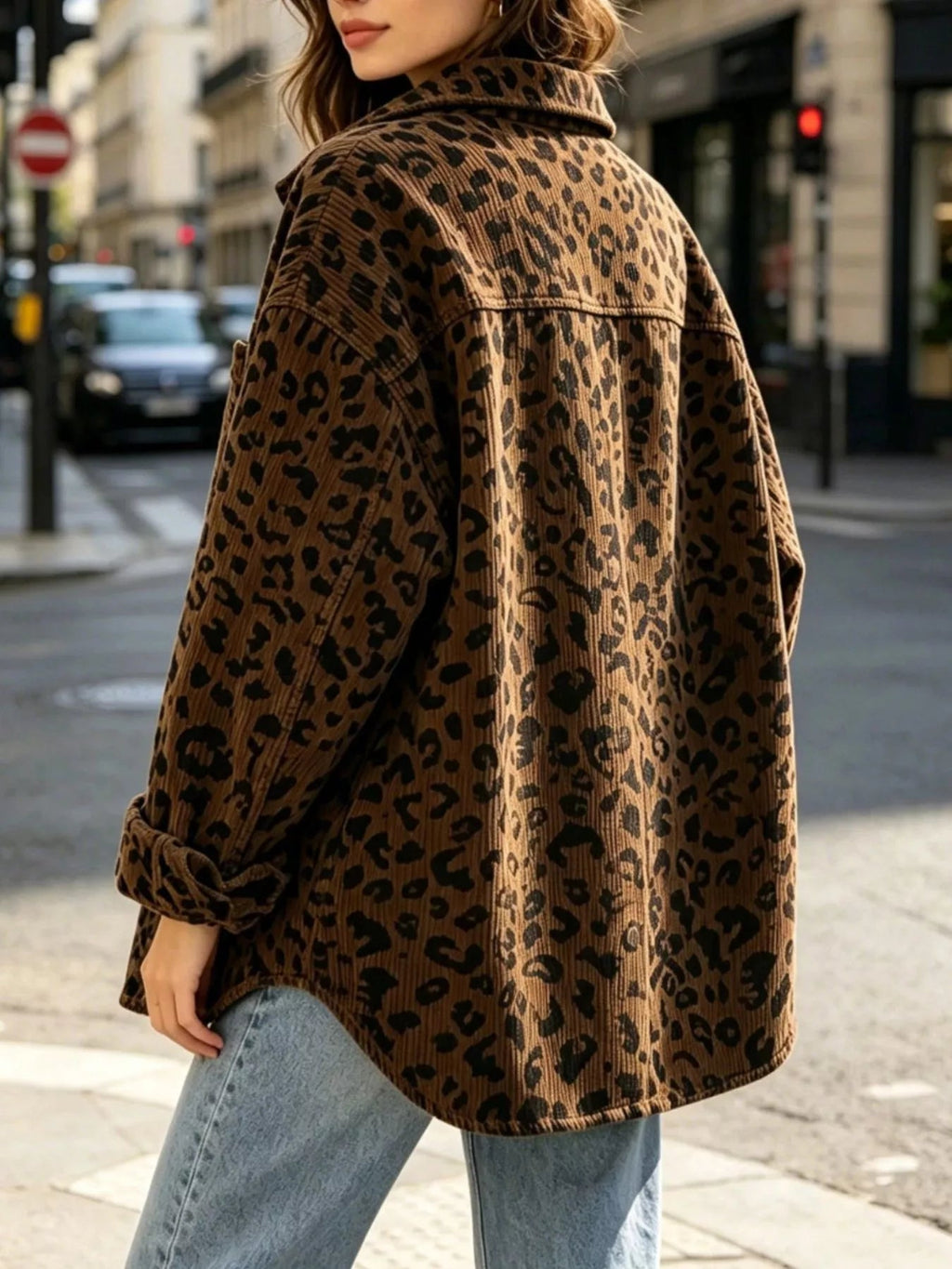 Oversized Leopard Corduroy Button-Down Shirt - TheMomCo.
