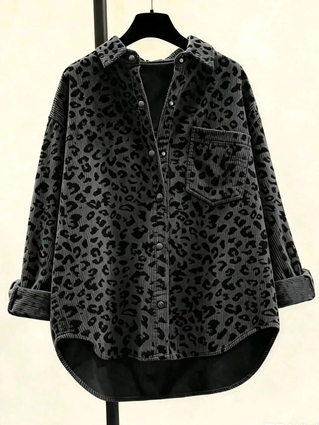 Oversized Leopard Corduroy Button-Down Shirt - TheMomCo.