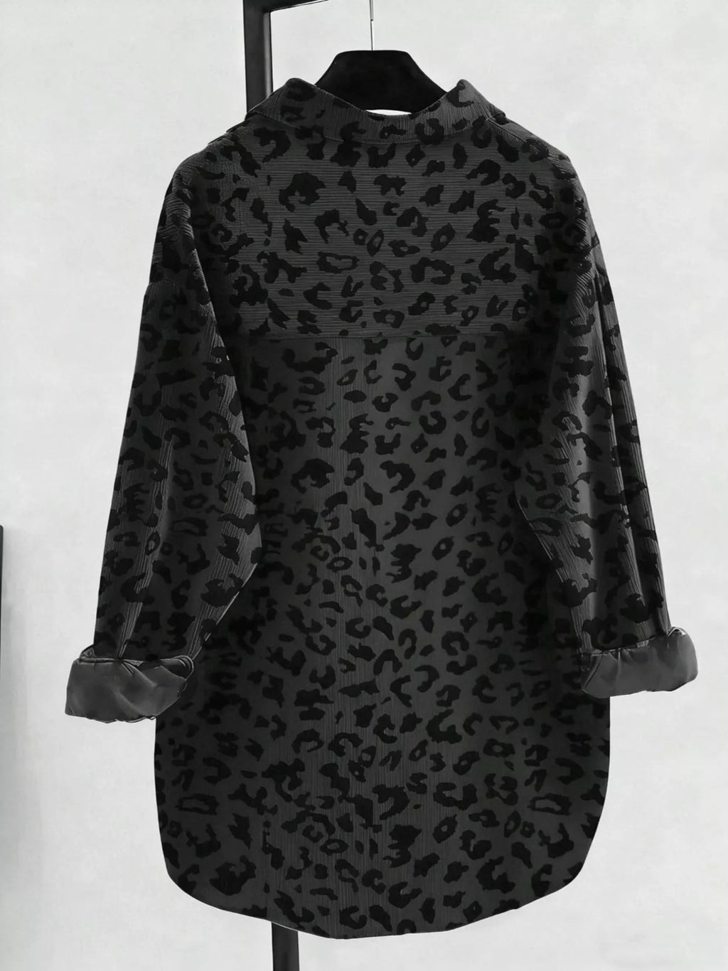 Oversized Leopard Corduroy Button-Down Shirt - TheMomCo.