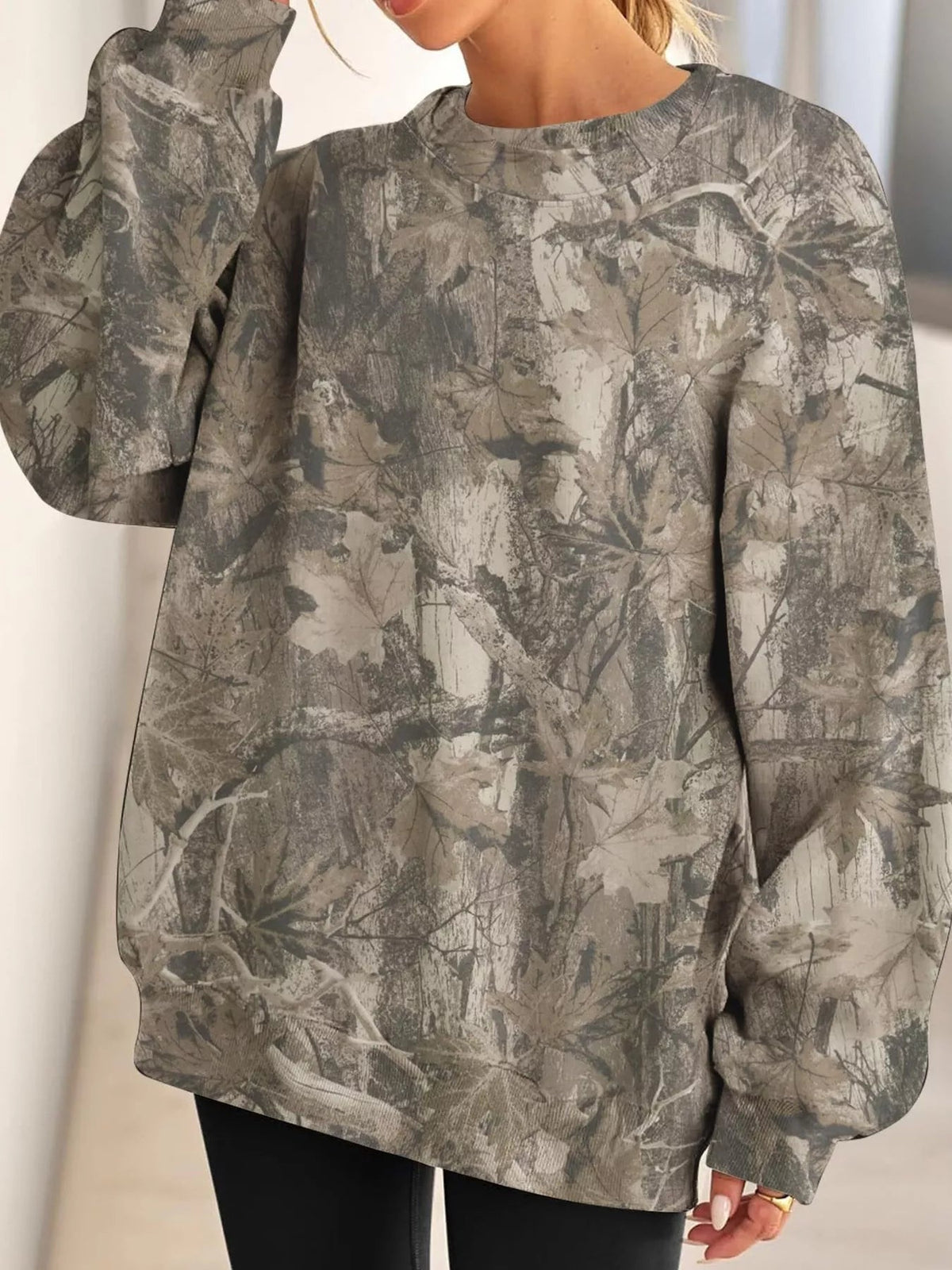 Oversized Printed Crew Neck Sweatshirt - TheMomCo.