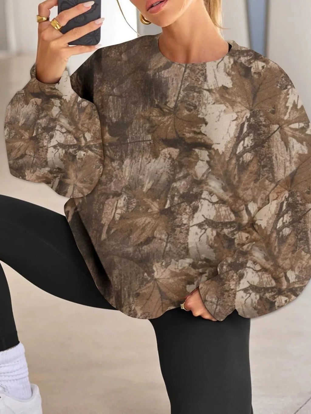 Oversized Printed Crew Neck Sweatshirt - TheMomCo.