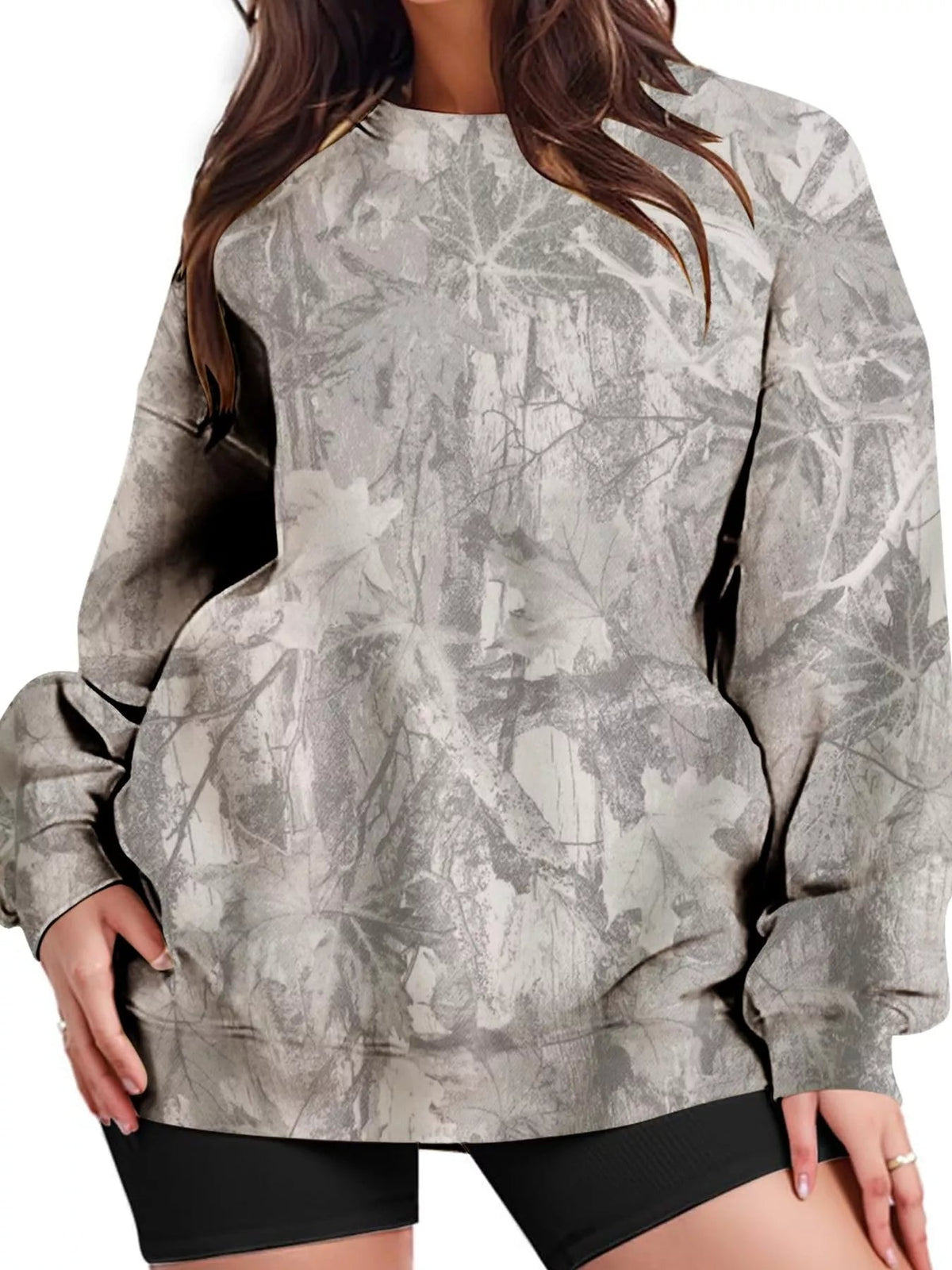 Oversized Printed Crew Neck Sweatshirt - TheMomCo.