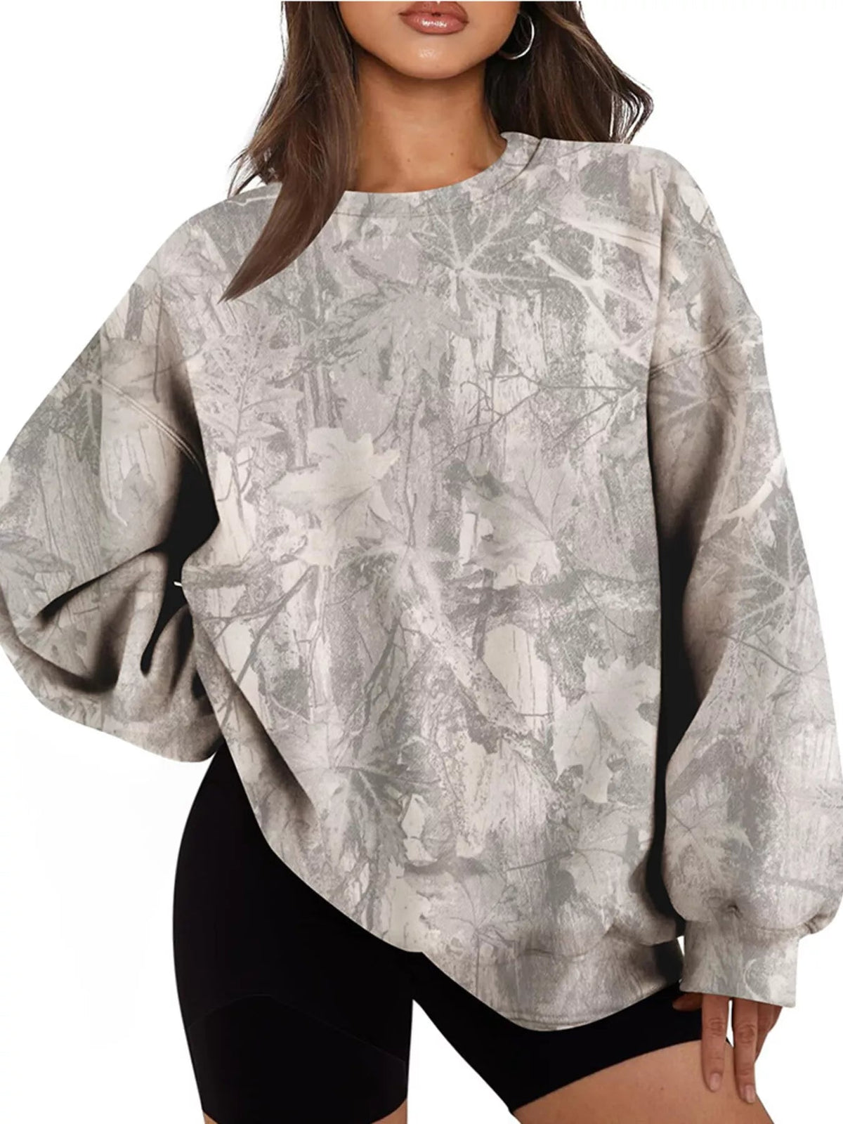 Oversized Printed Crew Neck Sweatshirt - TheMomCo.