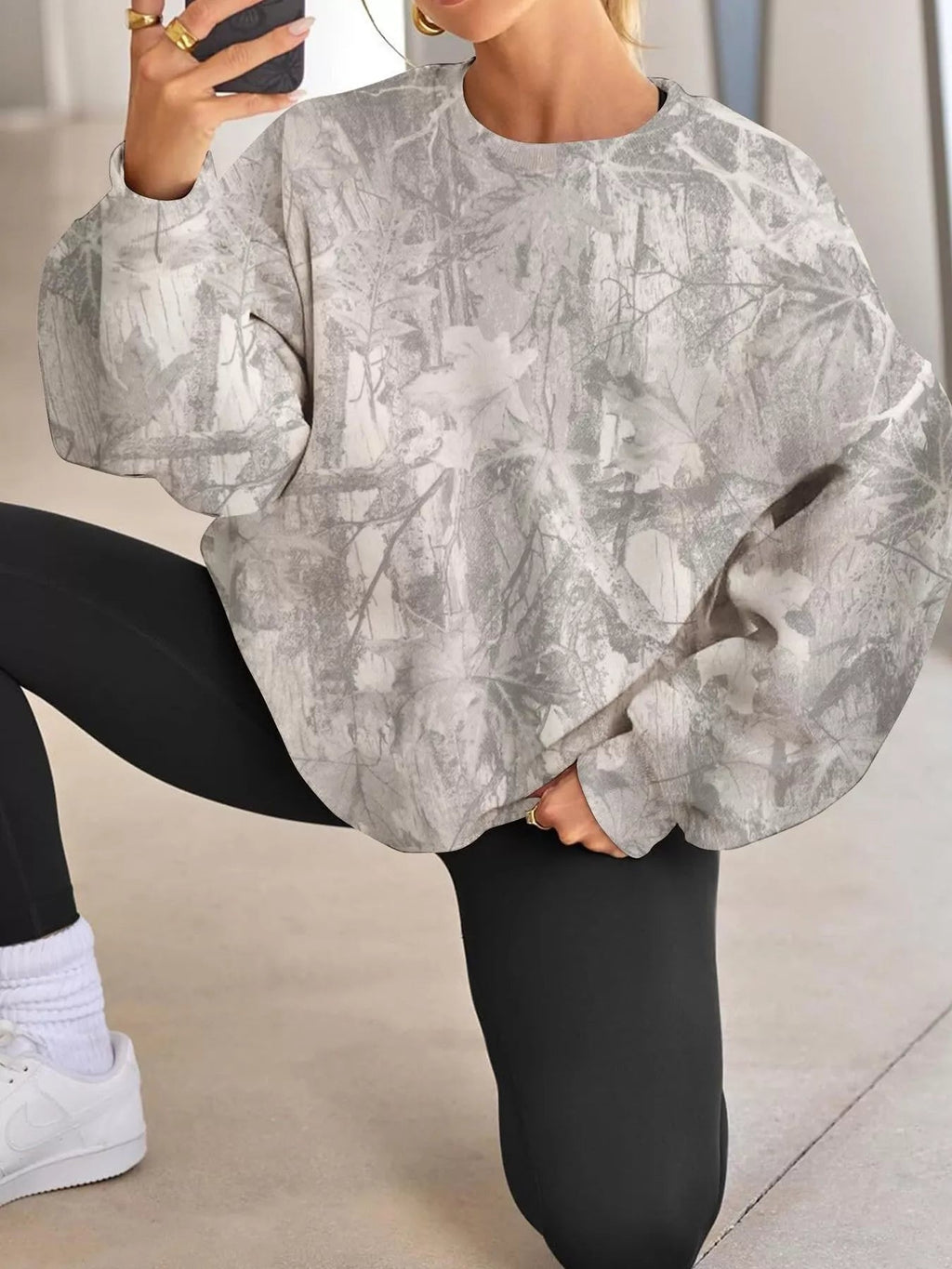 Oversized Printed Crew Neck Sweatshirt - TheMomCo.