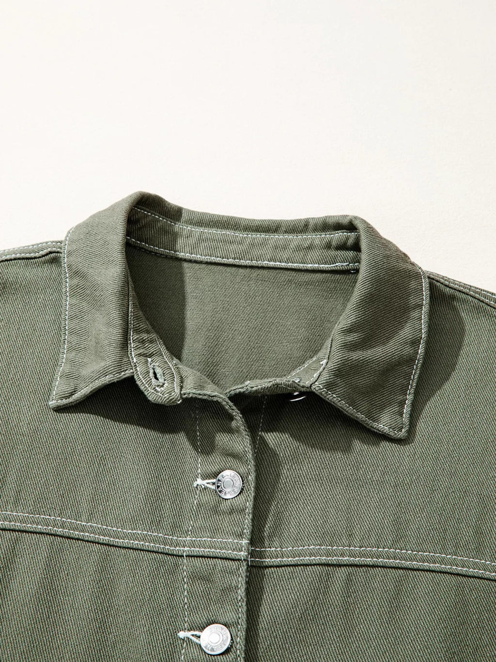 Patched Pocket Collared Button Front Boyfriend Denim Jacket - TheMomCo.