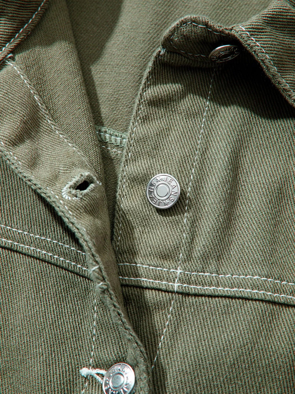 Patched Pocket Collared Button Front Boyfriend Denim Jacket - TheMomCo.