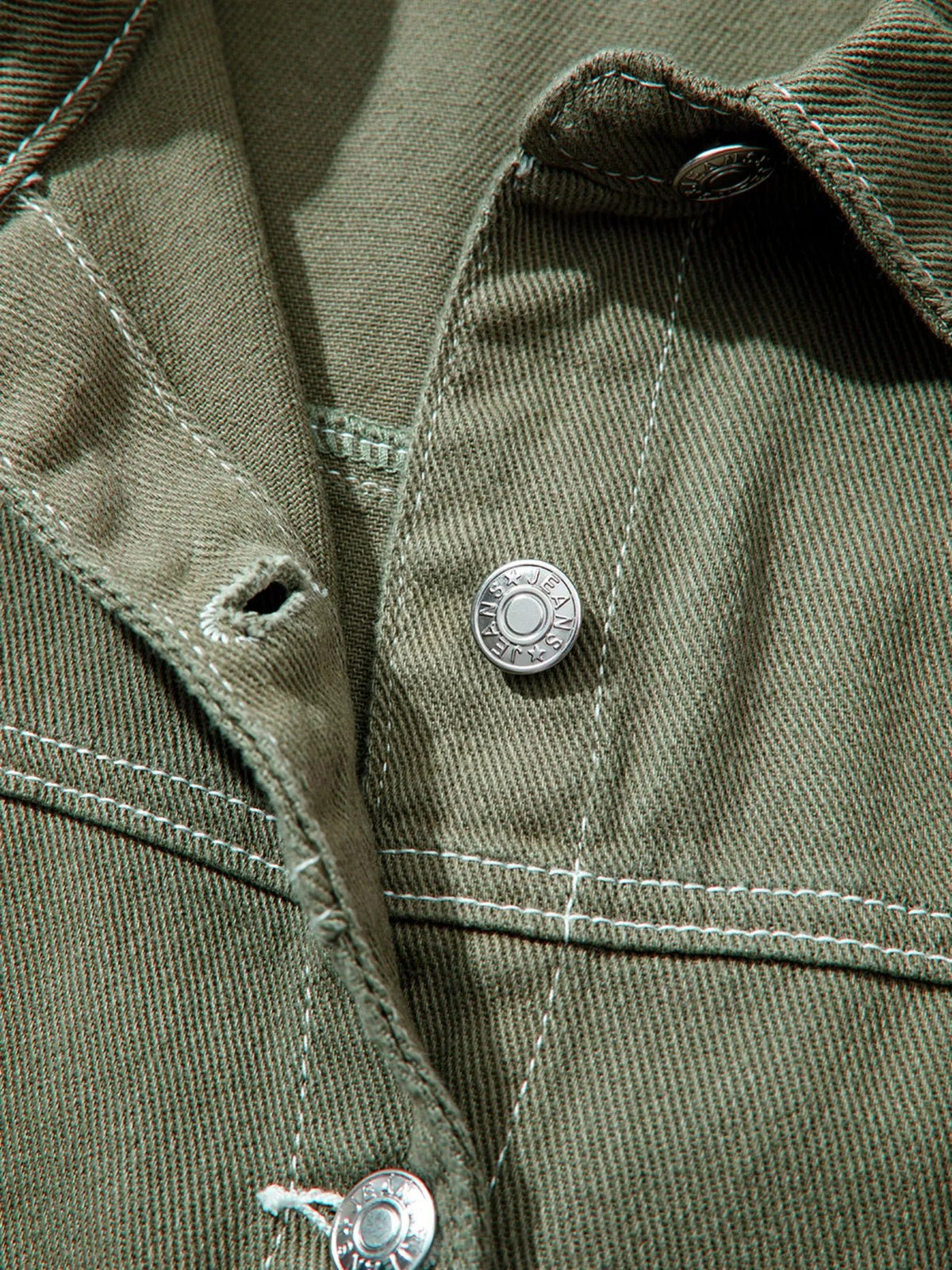 Patched Pocket Collared Button Front Boyfriend Denim Jacket - TheMomCo.