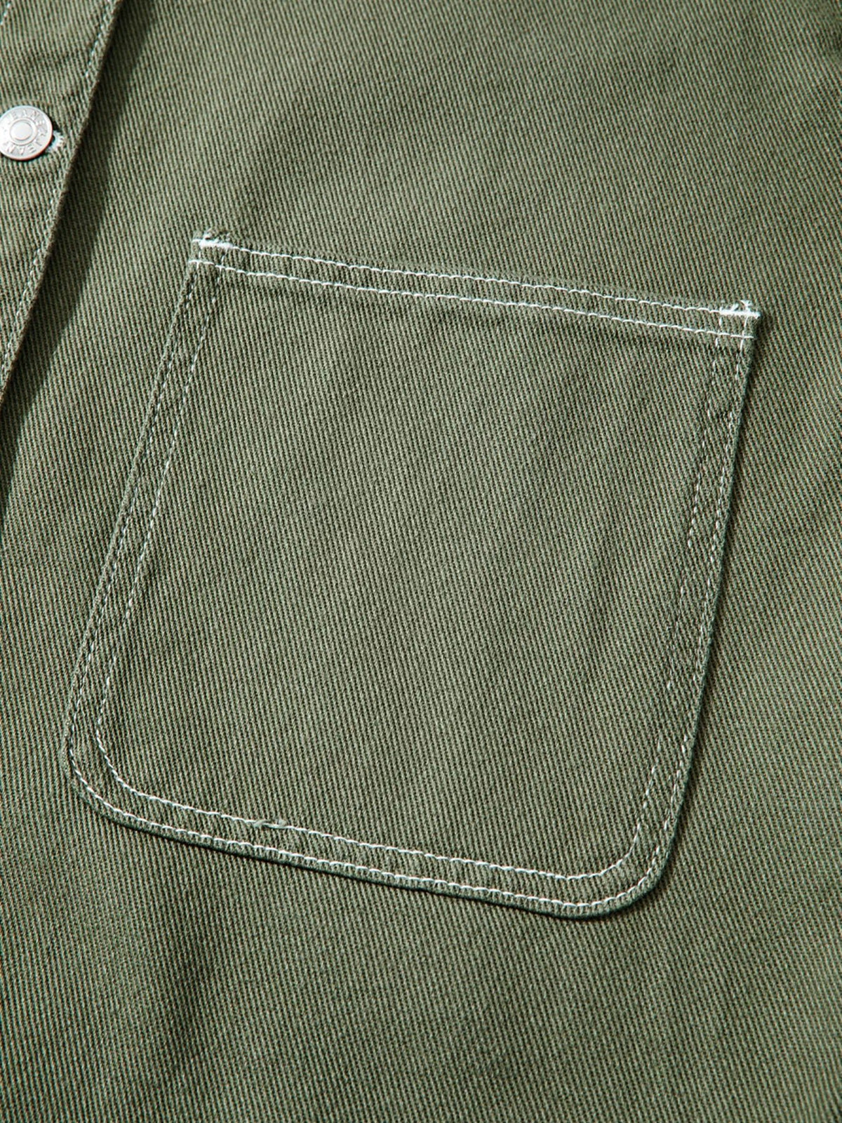 Patched Pocket Collared Button Front Boyfriend Denim Jacket - TheMomCo.