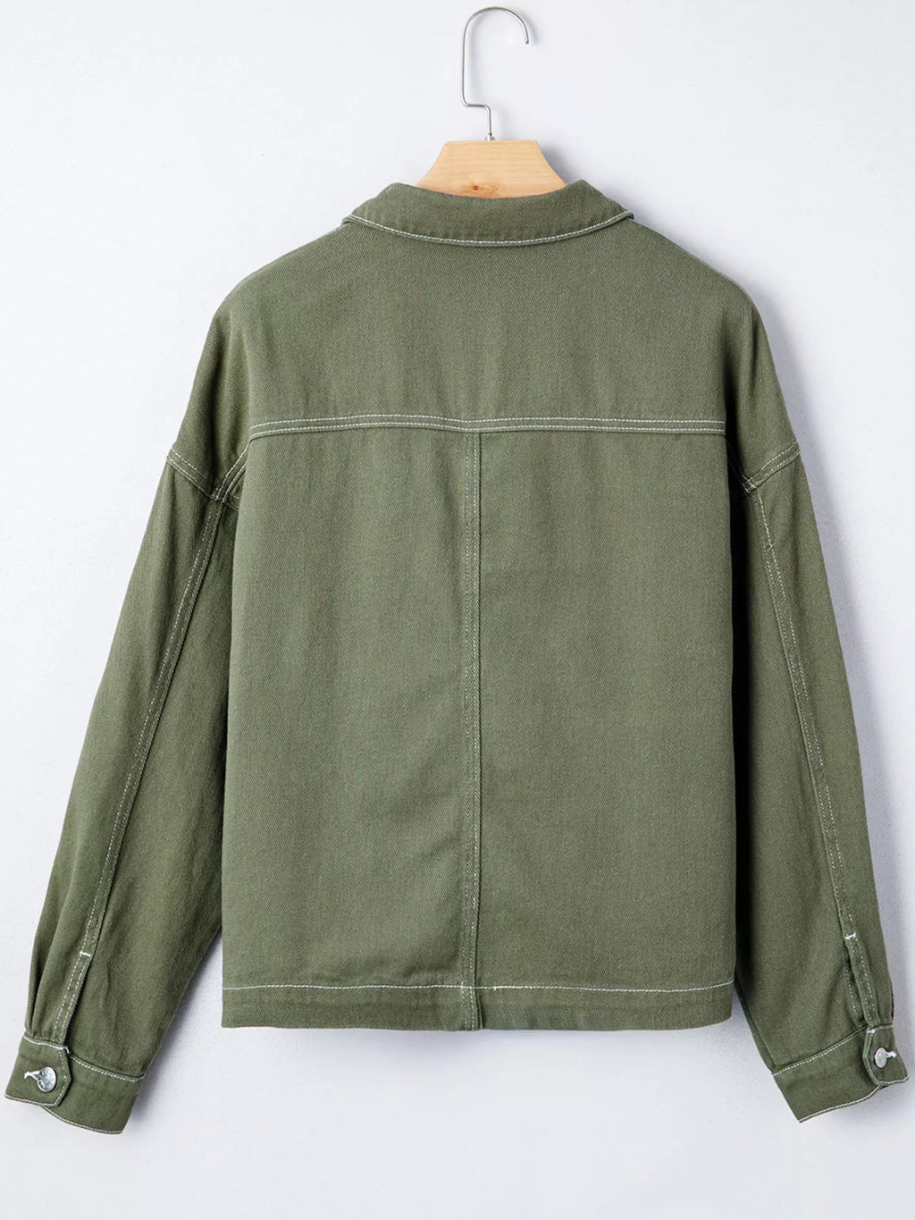 Patched Pocket Collared Button Front Boyfriend Denim Jacket - TheMomCo.