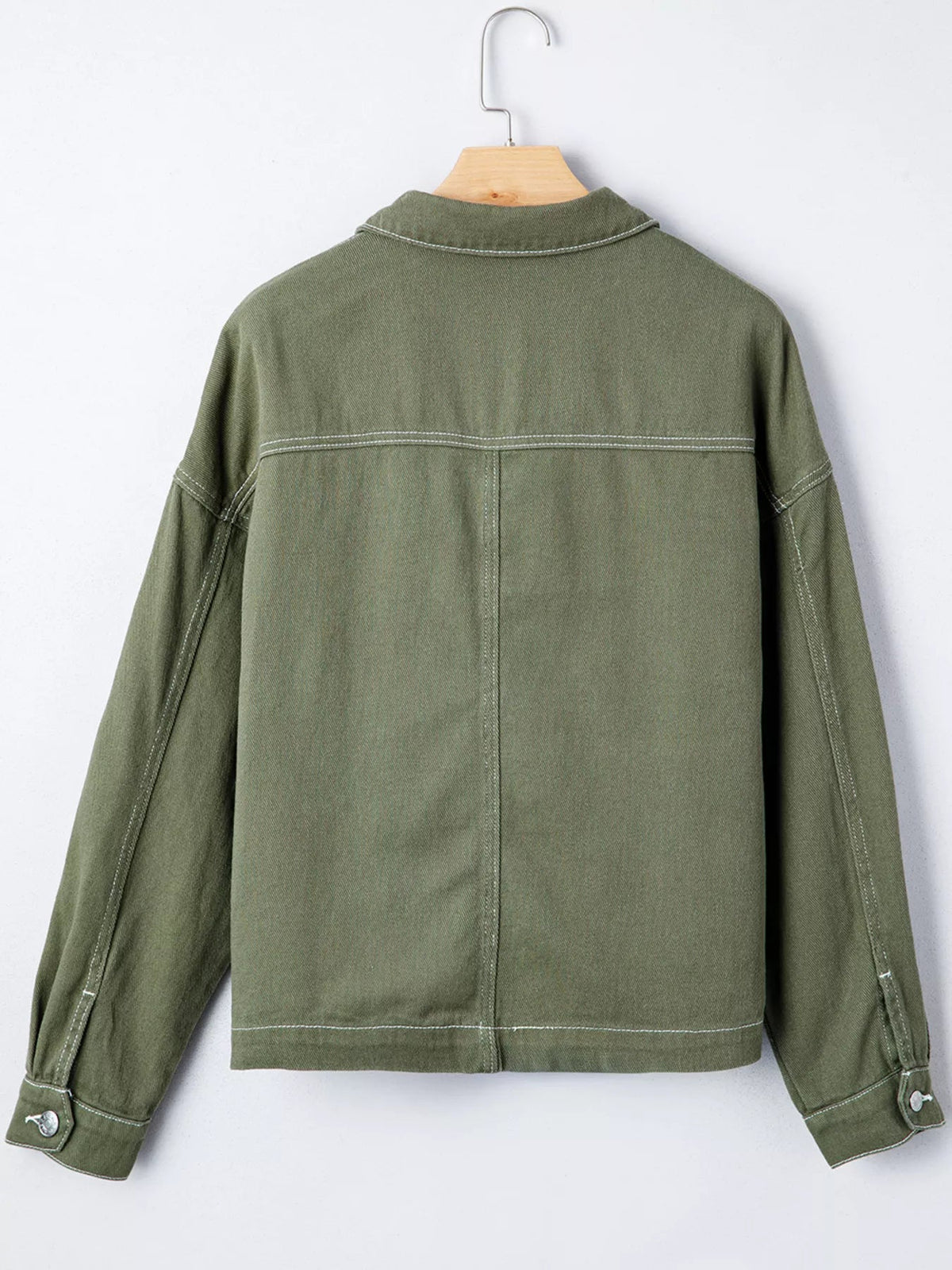Patched Pocket Collared Button Front Boyfriend Denim Jacket - TheMomCo.
