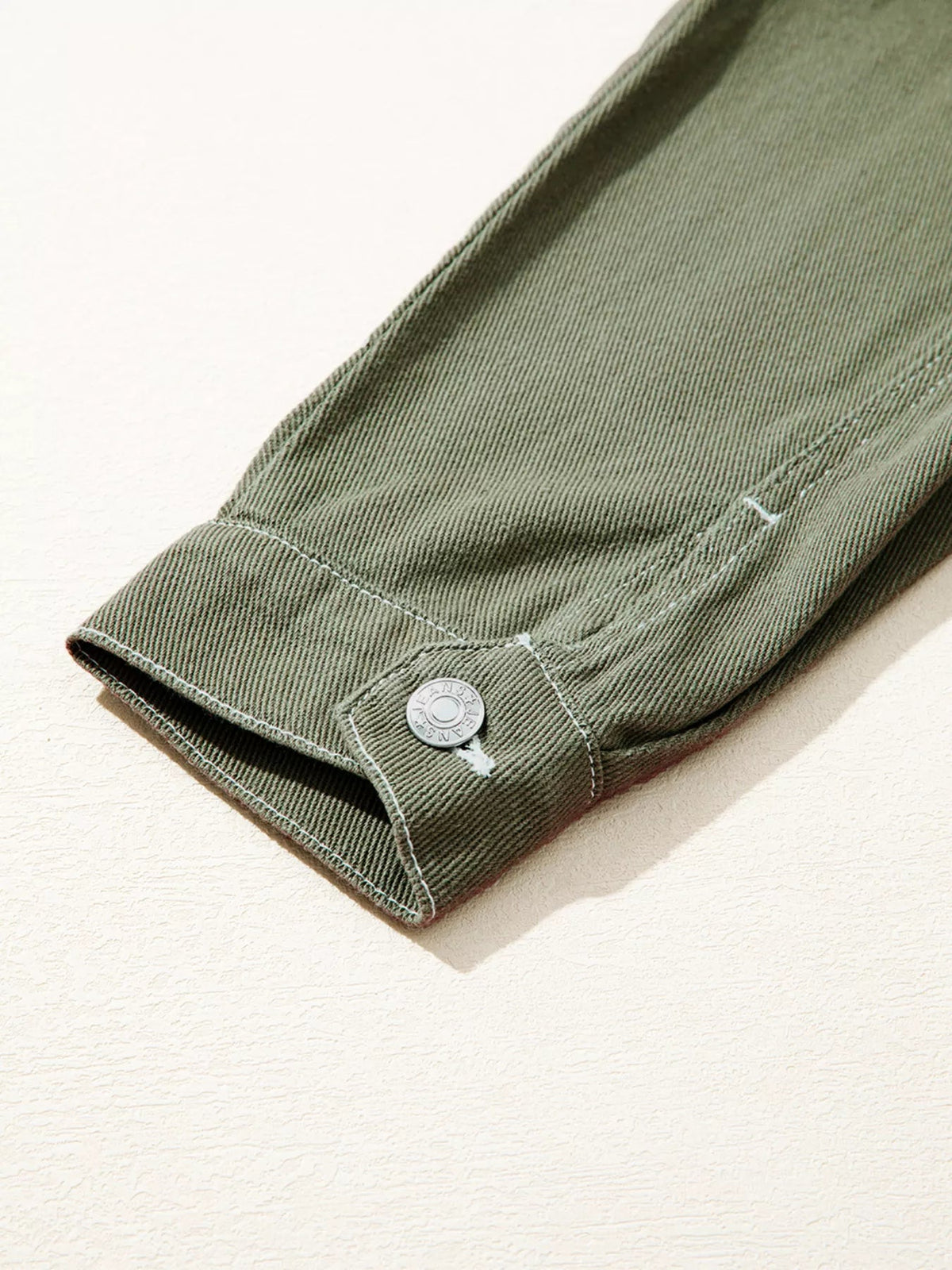 Patched Pocket Collared Button Front Boyfriend Denim Jacket - TheMomCo.