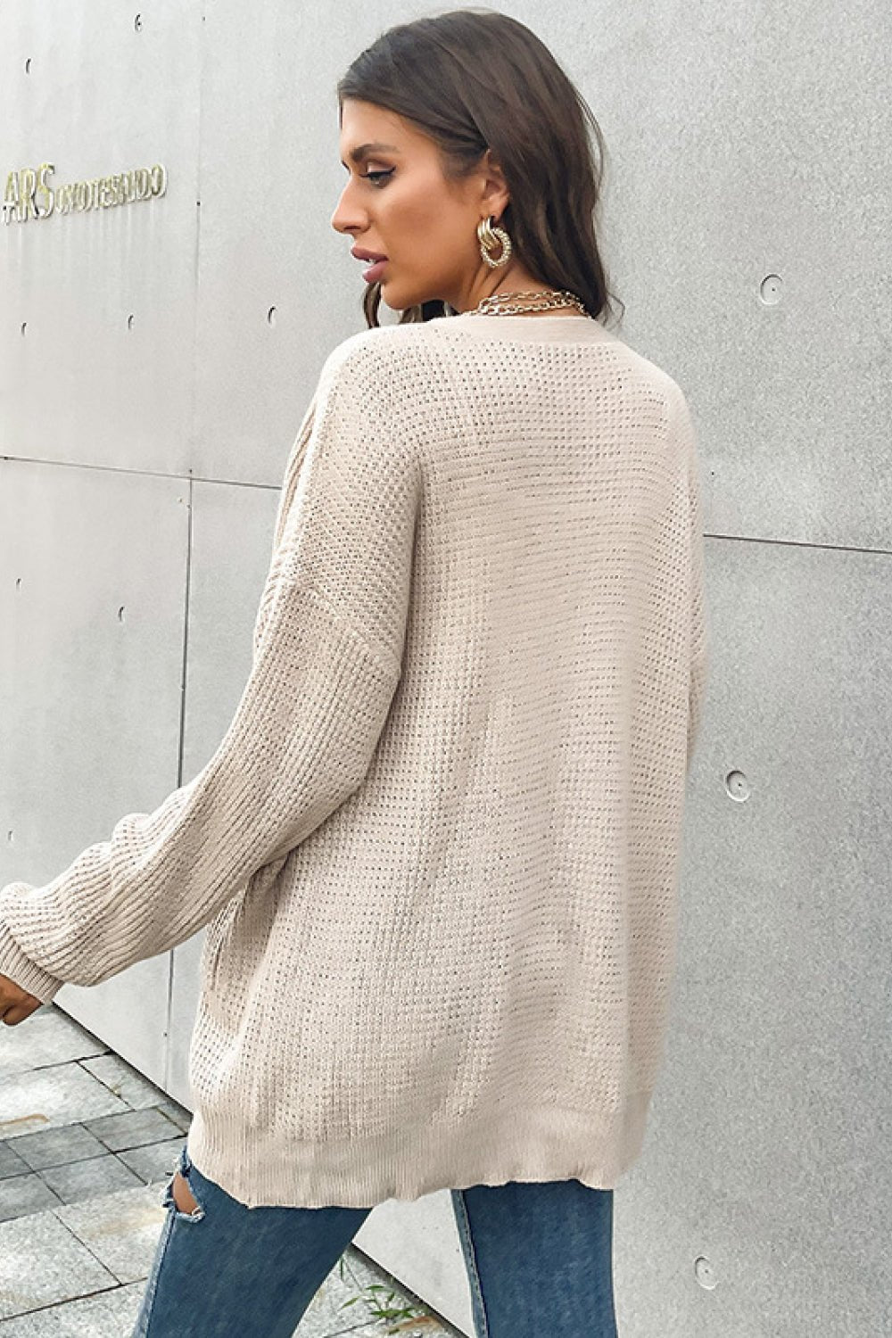 Perfee Button Front Drop Shoulder Waffle Cardigan - TheMomCo.