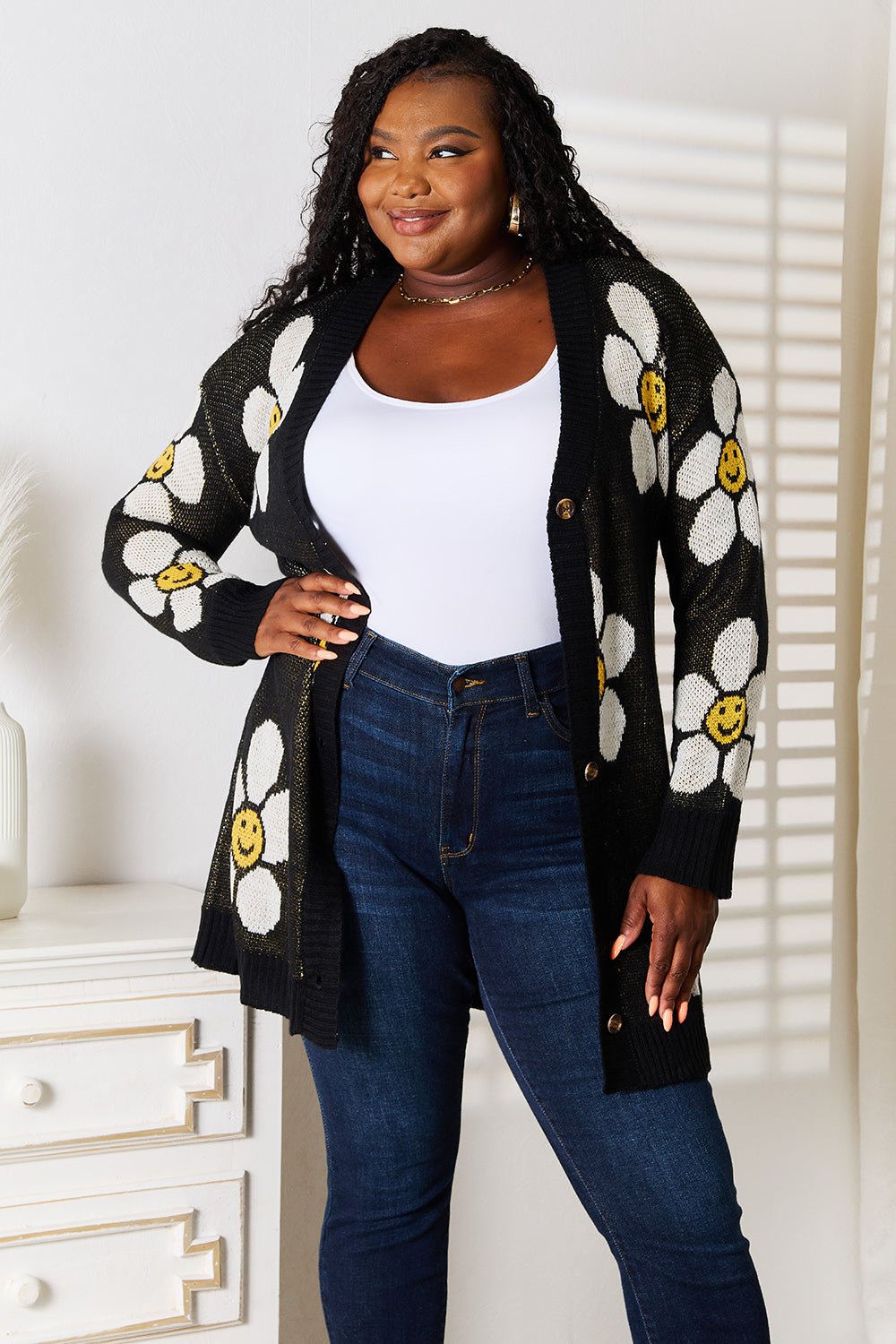 Perfee Floral Button Down Longline Cardigan - TheMomCo.