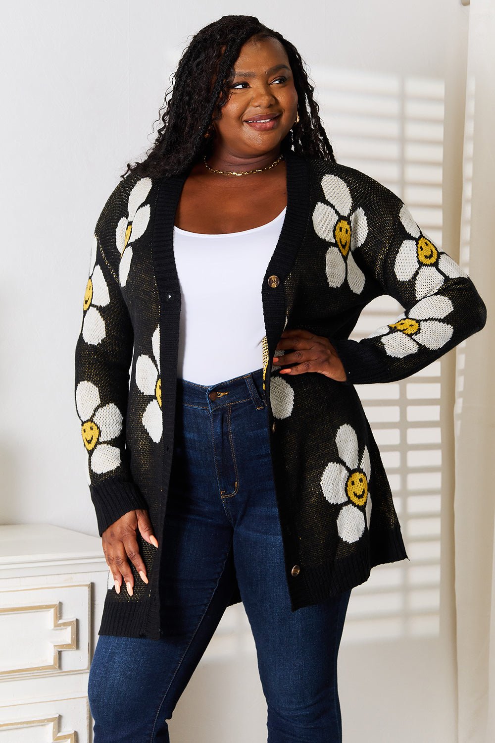 Perfee Floral Button Down Longline Cardigan - TheMomCo.