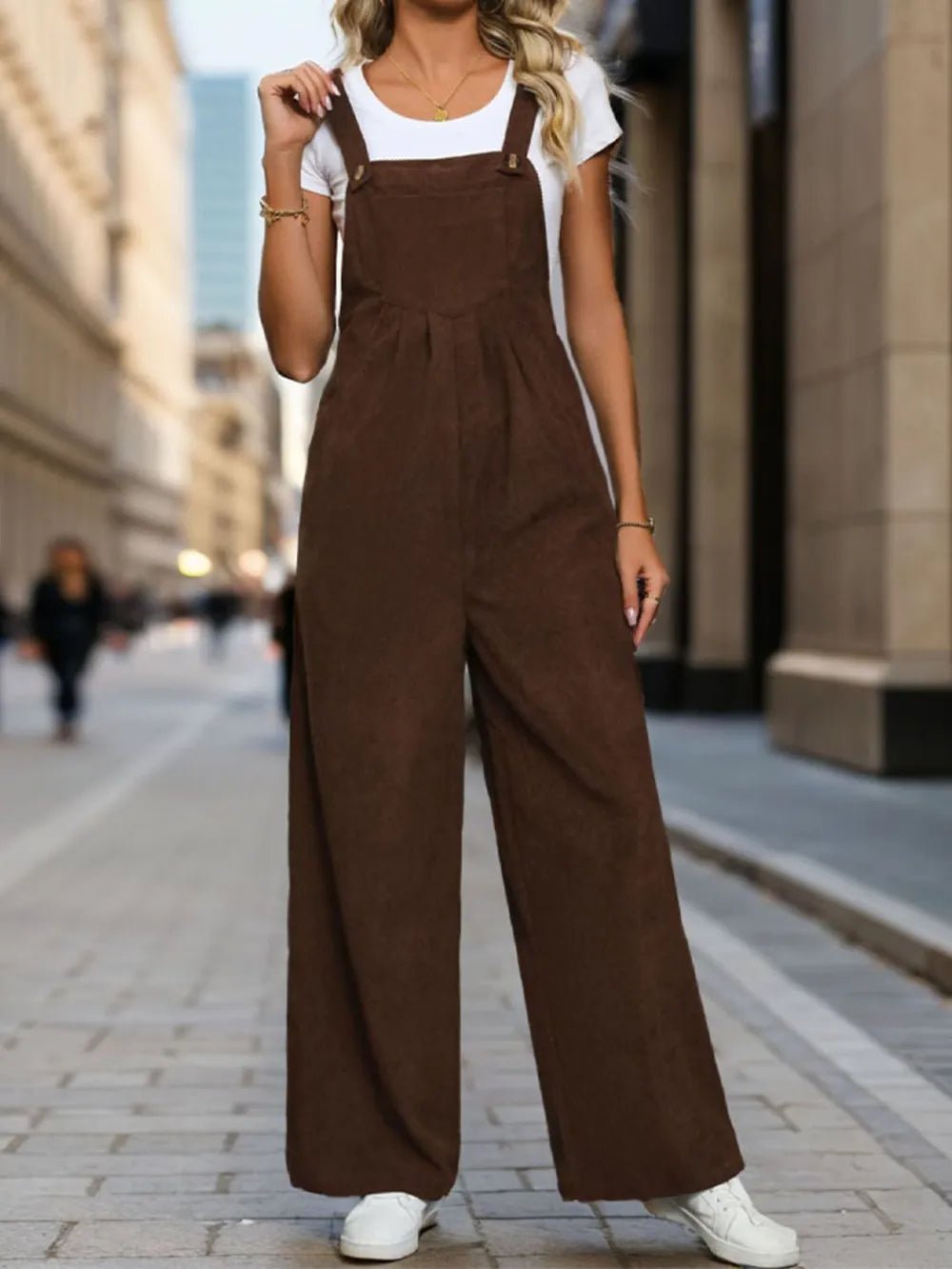 Perfee Square Neck Wide Strap Overalls - TheMomCo.