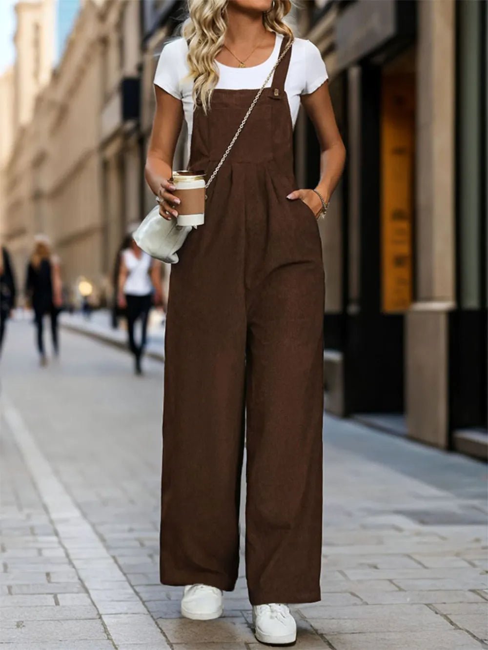 Perfee Square Neck Wide Strap Overalls - TheMomCo.