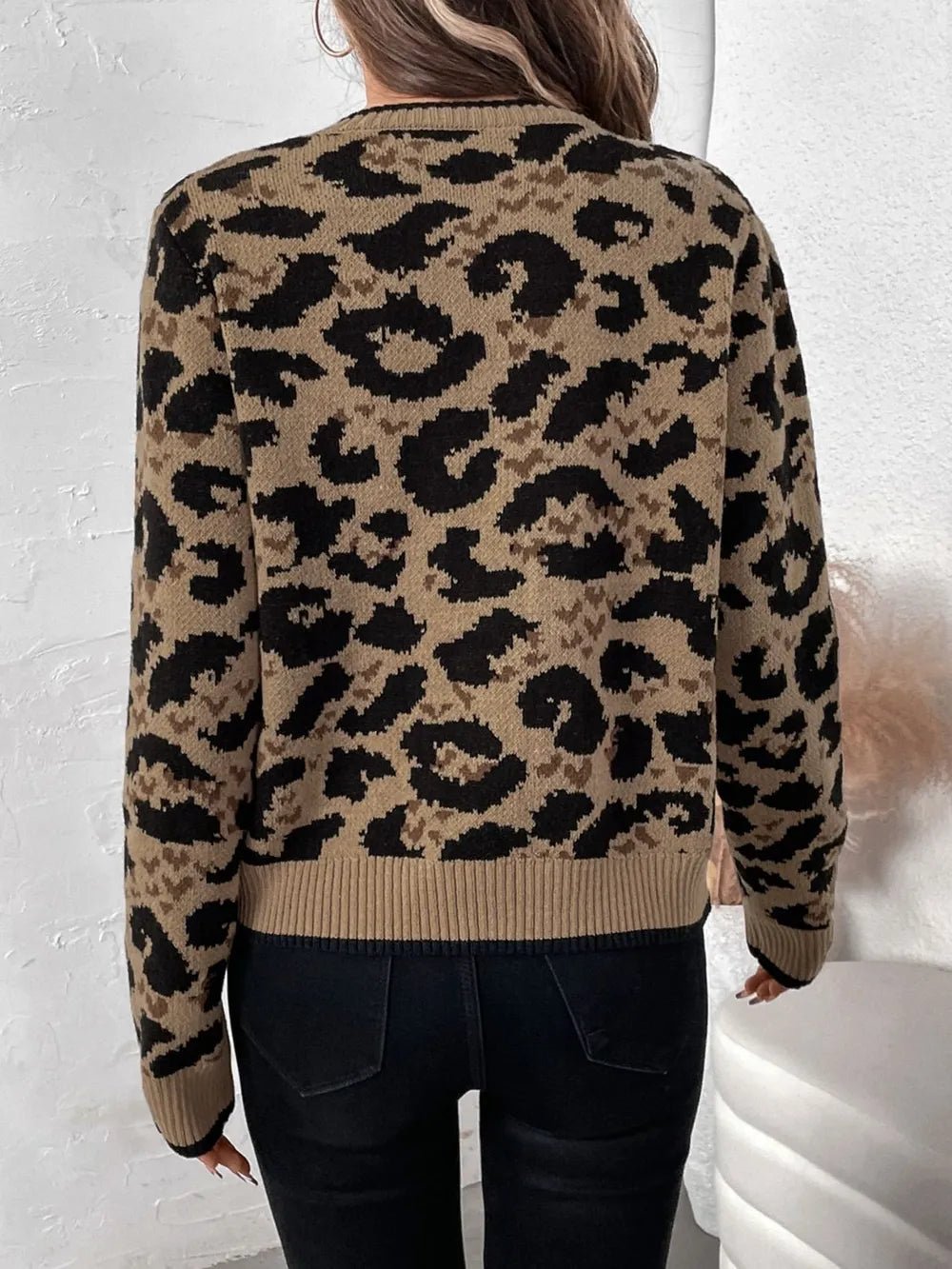 Perfee Tied Leopard Long Sleeve Cardigan - TheMomCo.