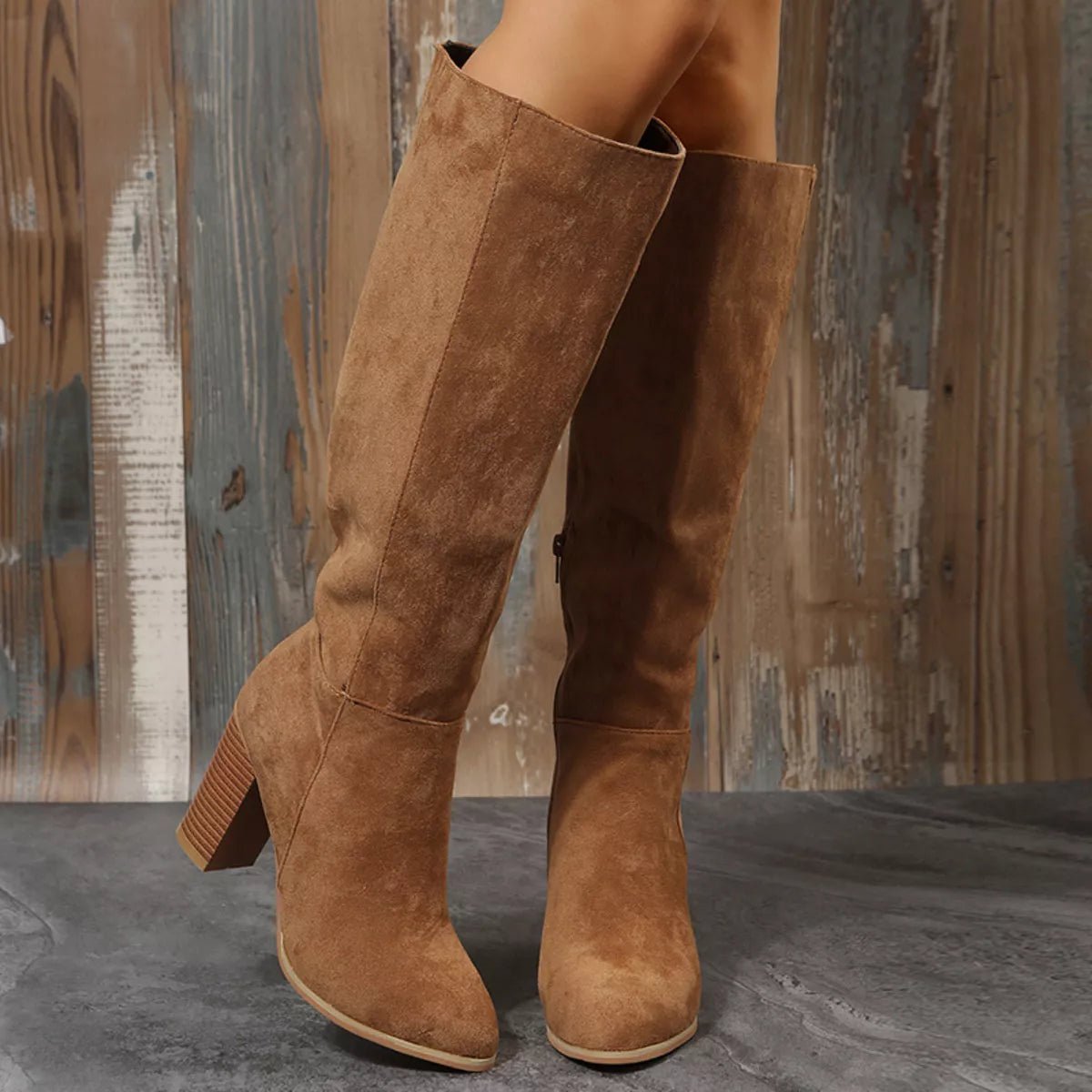 Point Toe Block Heels Boots - TheMomCo.