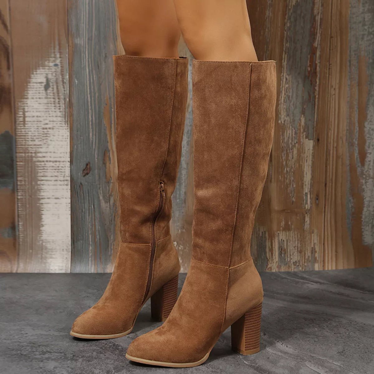 Point Toe Block Heels Boots - TheMomCo.