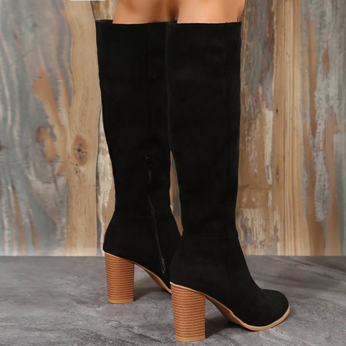 Point Toe Block Heels Boots - TheMomCo.