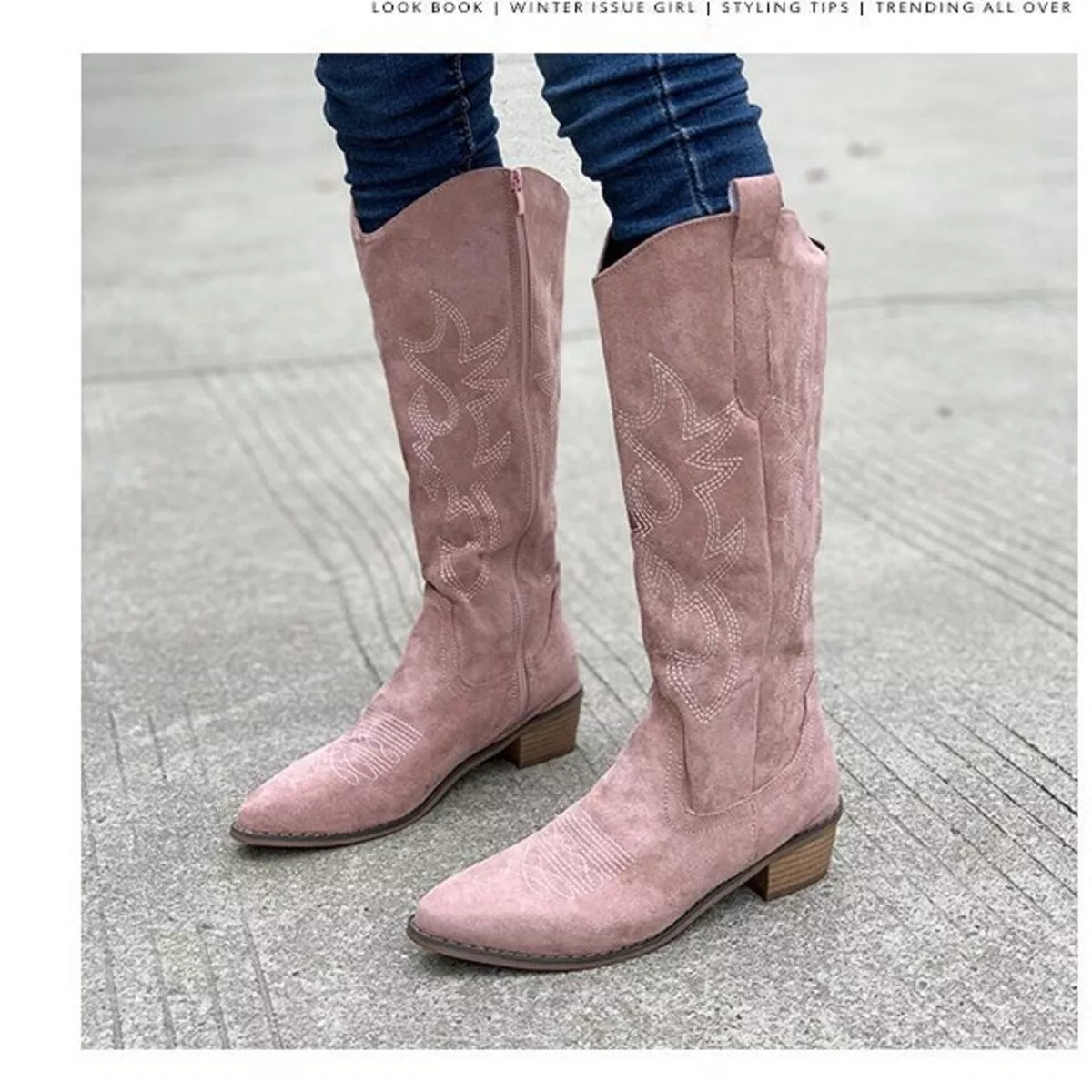 Point Toe Block Heels Boots - TheMomCo.