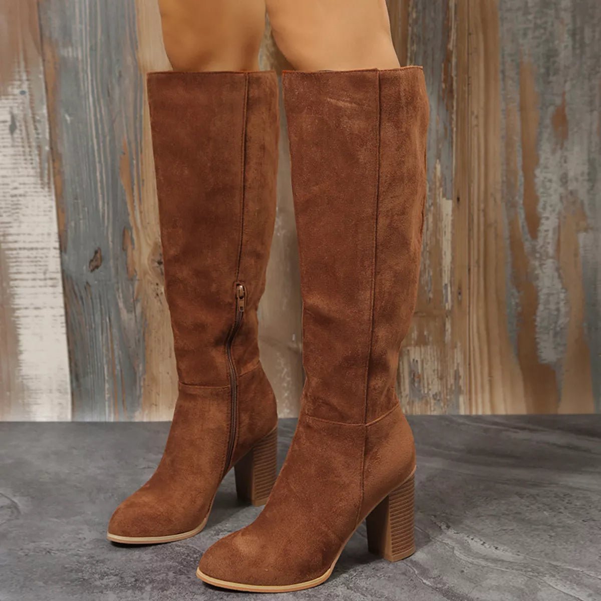 Point Toe Block Heels Boots - TheMomCo.
