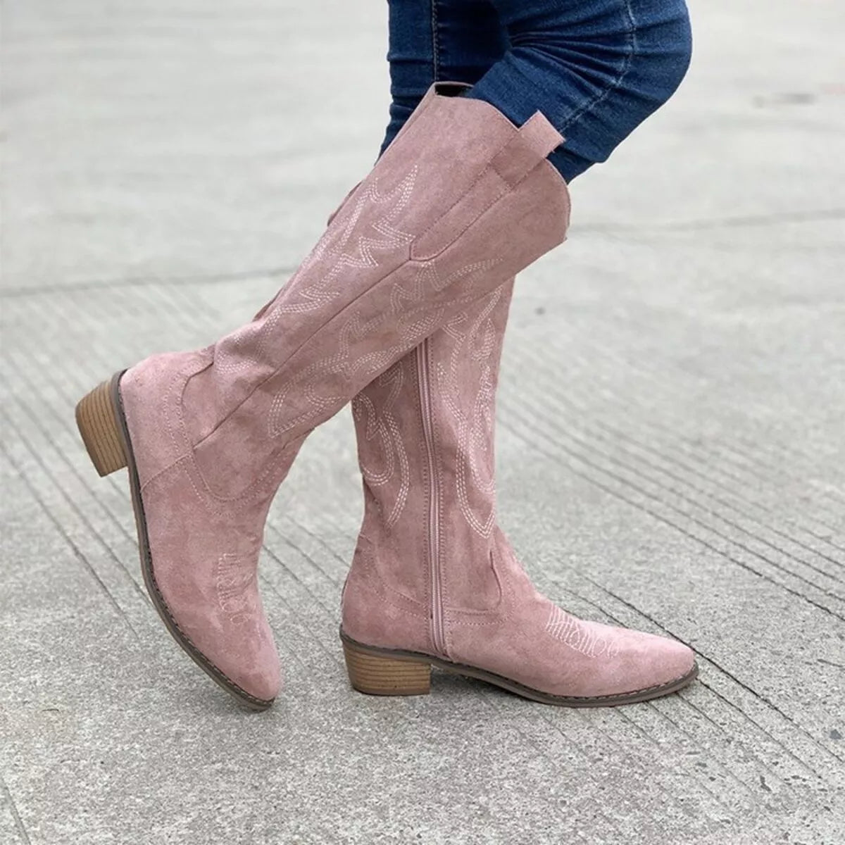 Point Toe Block Heels Boots - TheMomCo.