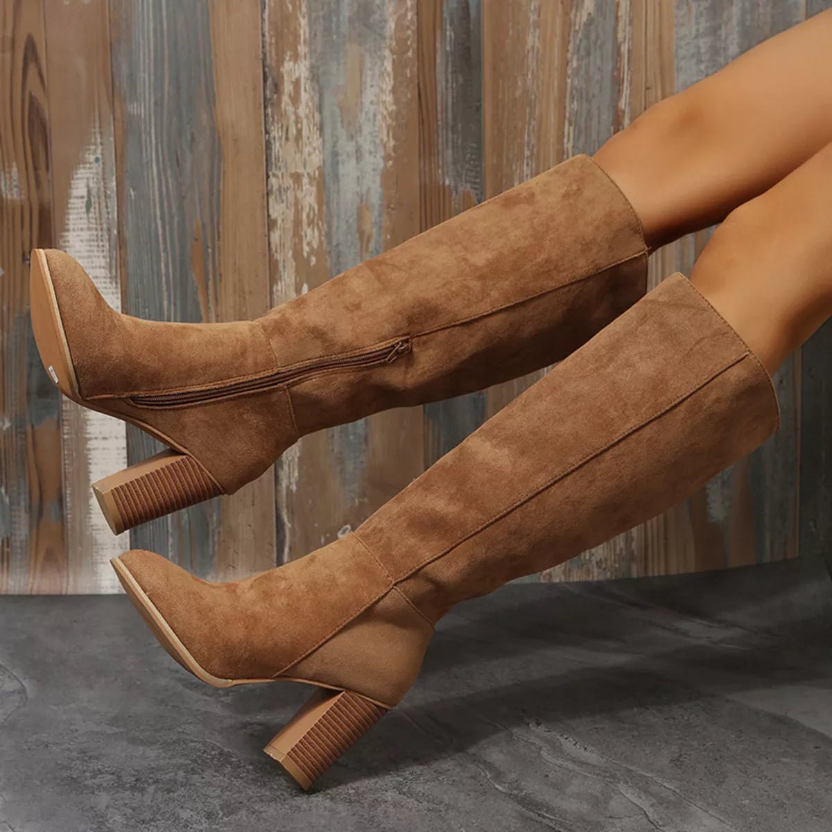 Point Toe Block Heels Boots - TheMomCo.