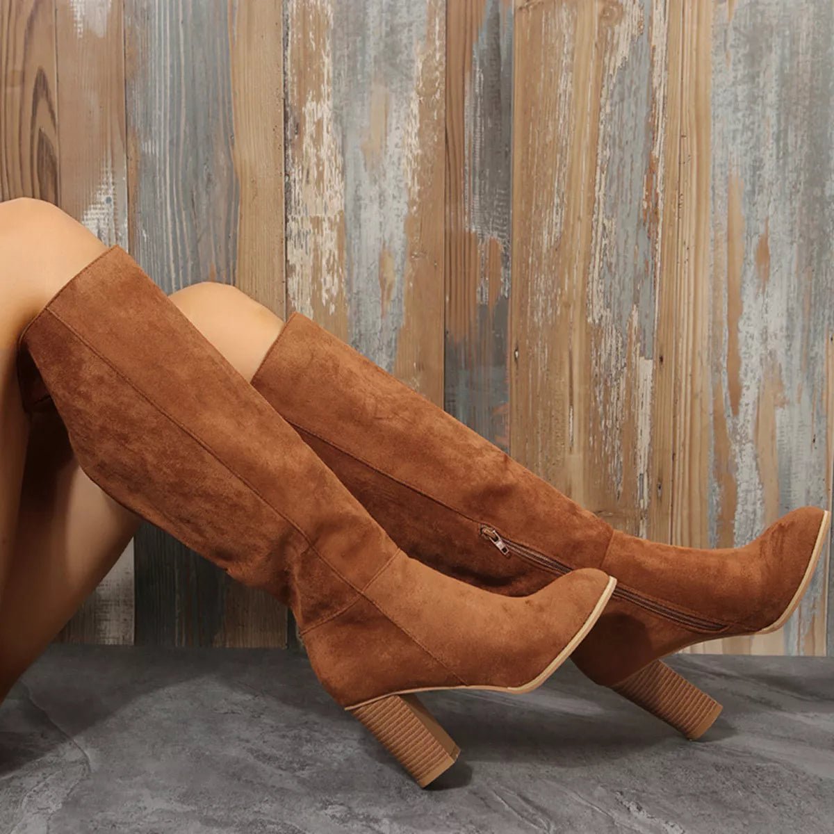 Point Toe Block Heels Boots - TheMomCo.