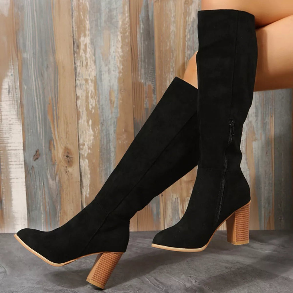 Point Toe Block Heels Boots - TheMomCo.