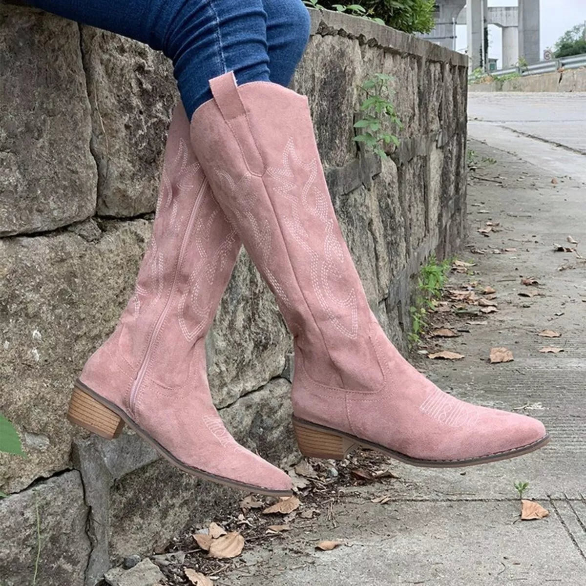 Point Toe Block Heels Boots - TheMomCo.