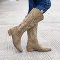 Point Toe Block Heels Boots - TheMomCo.