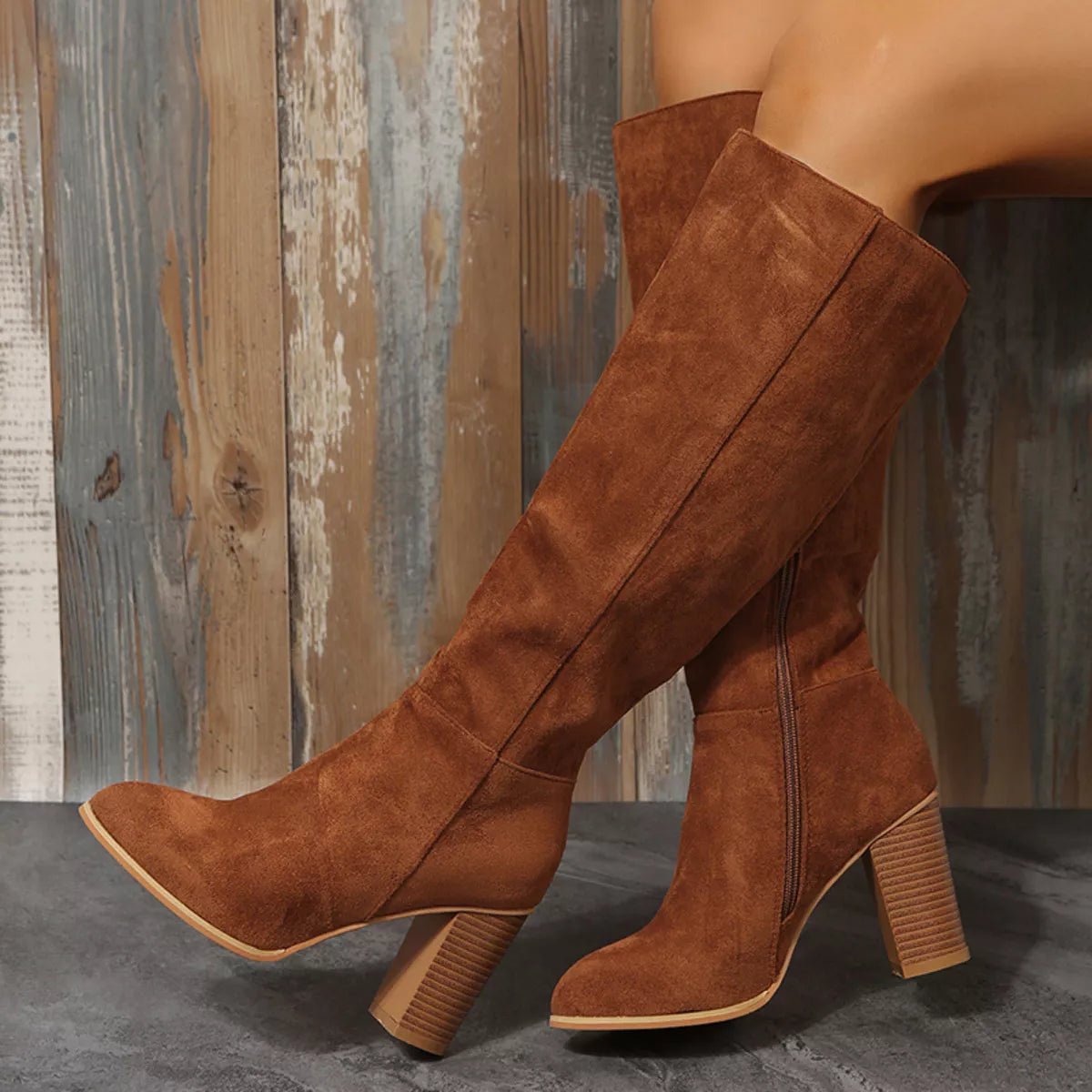 Point Toe Block Heels Boots - TheMomCo.
