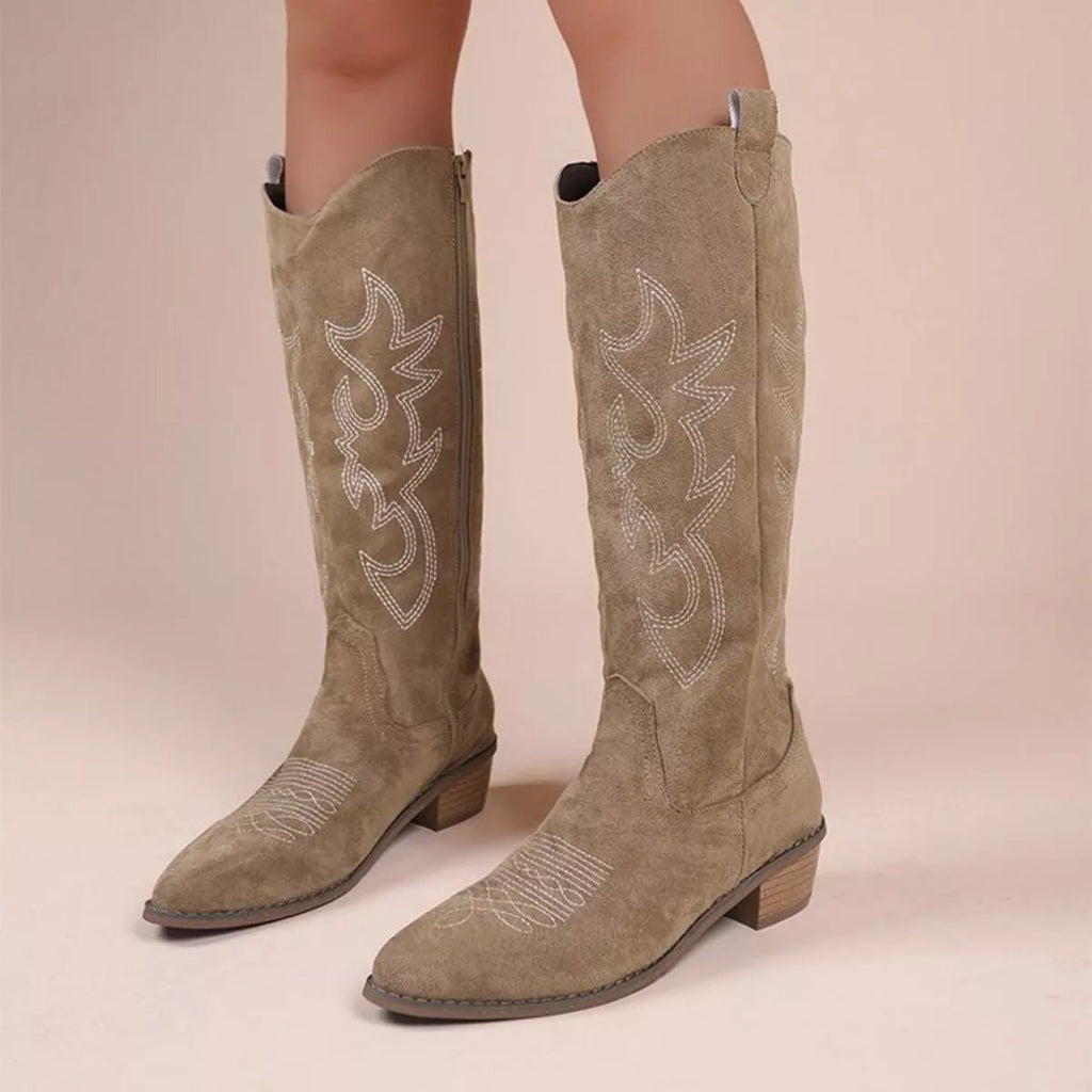 Point Toe Block Heels Boots - TheMomCo.