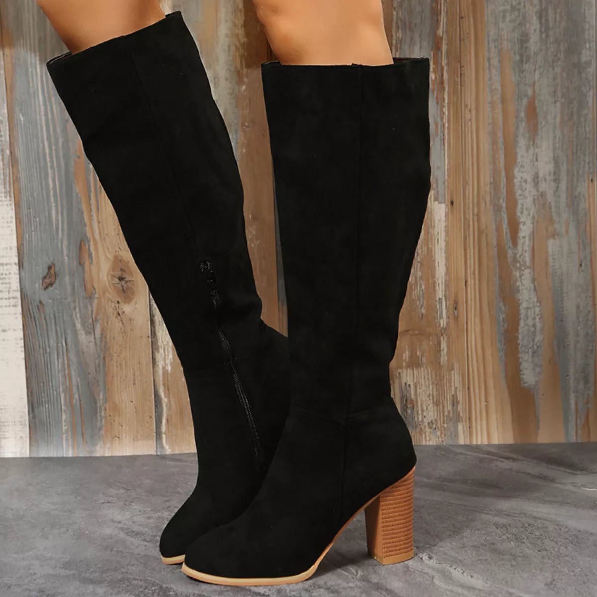 Point Toe Block Heels Boots - TheMomCo.