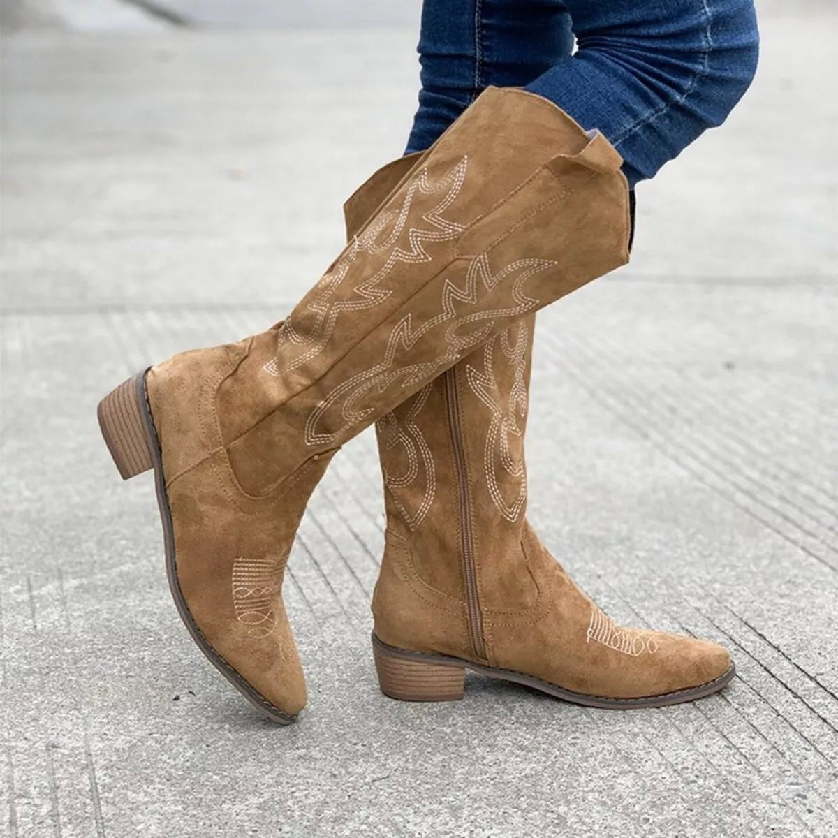 Point Toe Block Heels Boots - TheMomCo.