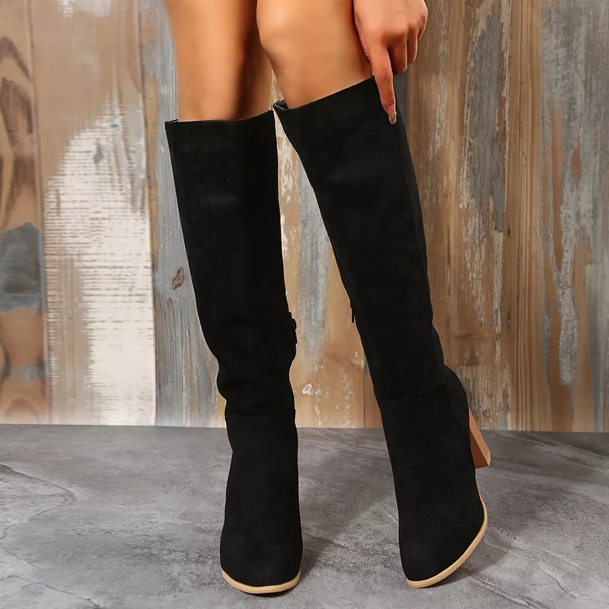 Point Toe Block Heels Boots - TheMomCo.