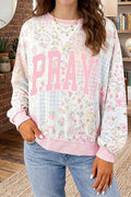 PRAY Graphic Floral Mixed Print Patchwork Top - TheMomCo.