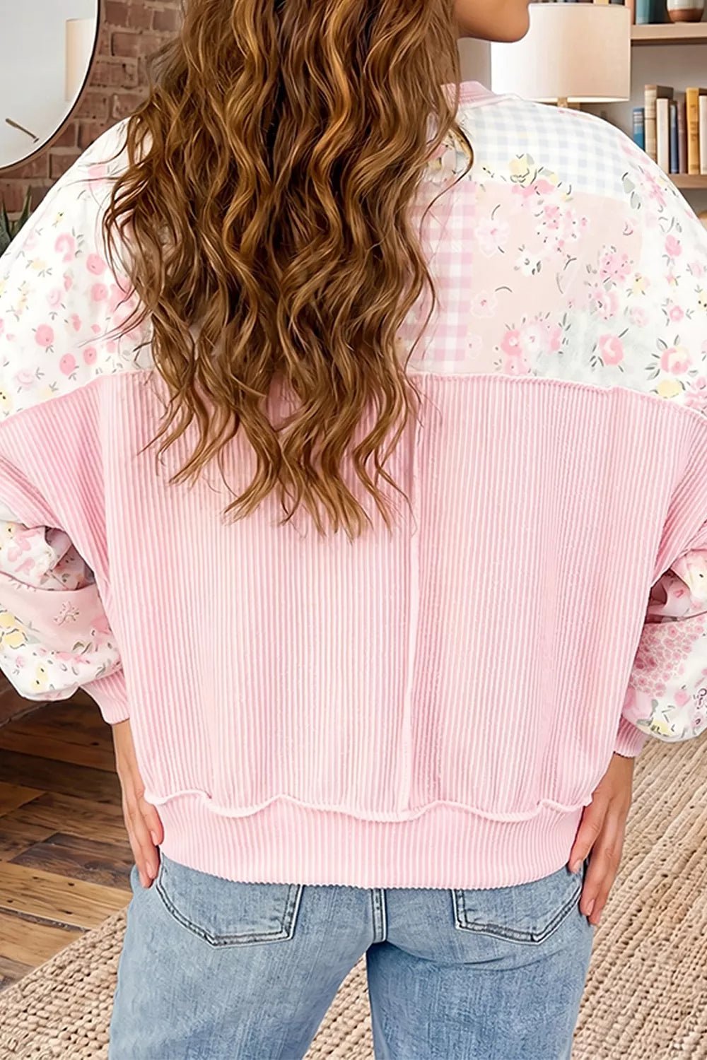 PRAY Graphic Floral Mixed Print Patchwork Top - TheMomCo.
