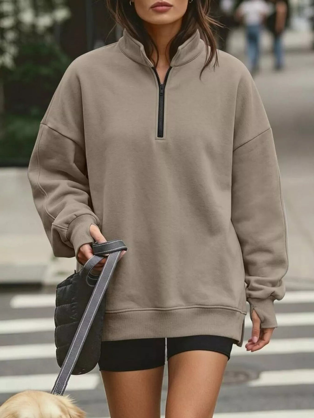 Quarter-Zip Dropped Shoulder Sweatshirt - TheMomCo.