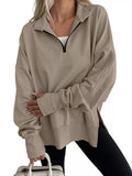 Quarter-Zip Dropped Shoulder Sweatshirt - TheMomCo.