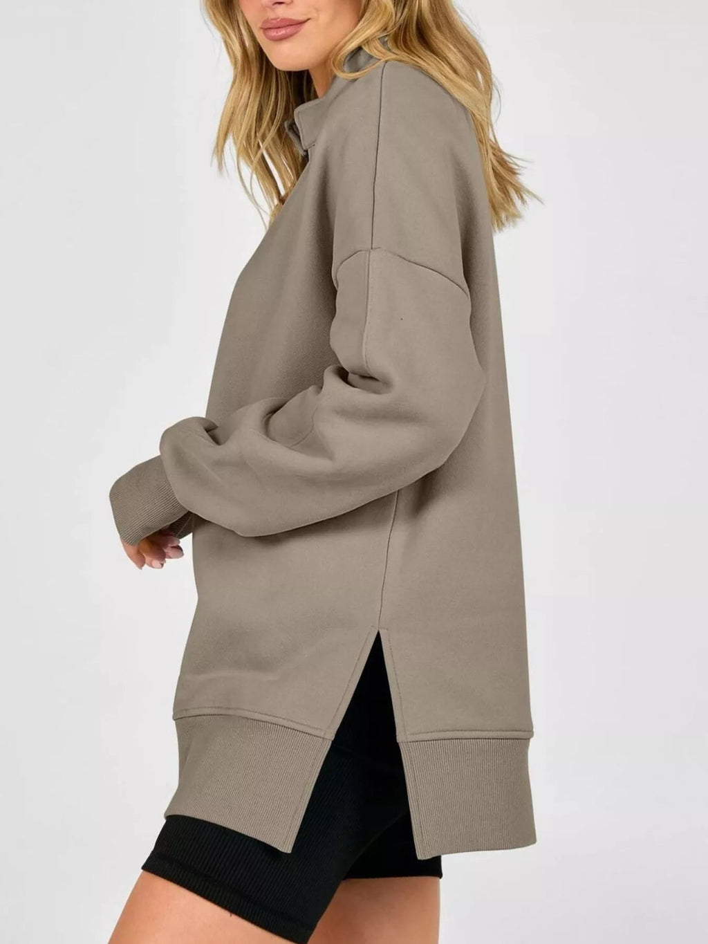 Quarter-Zip Dropped Shoulder Sweatshirt - TheMomCo.