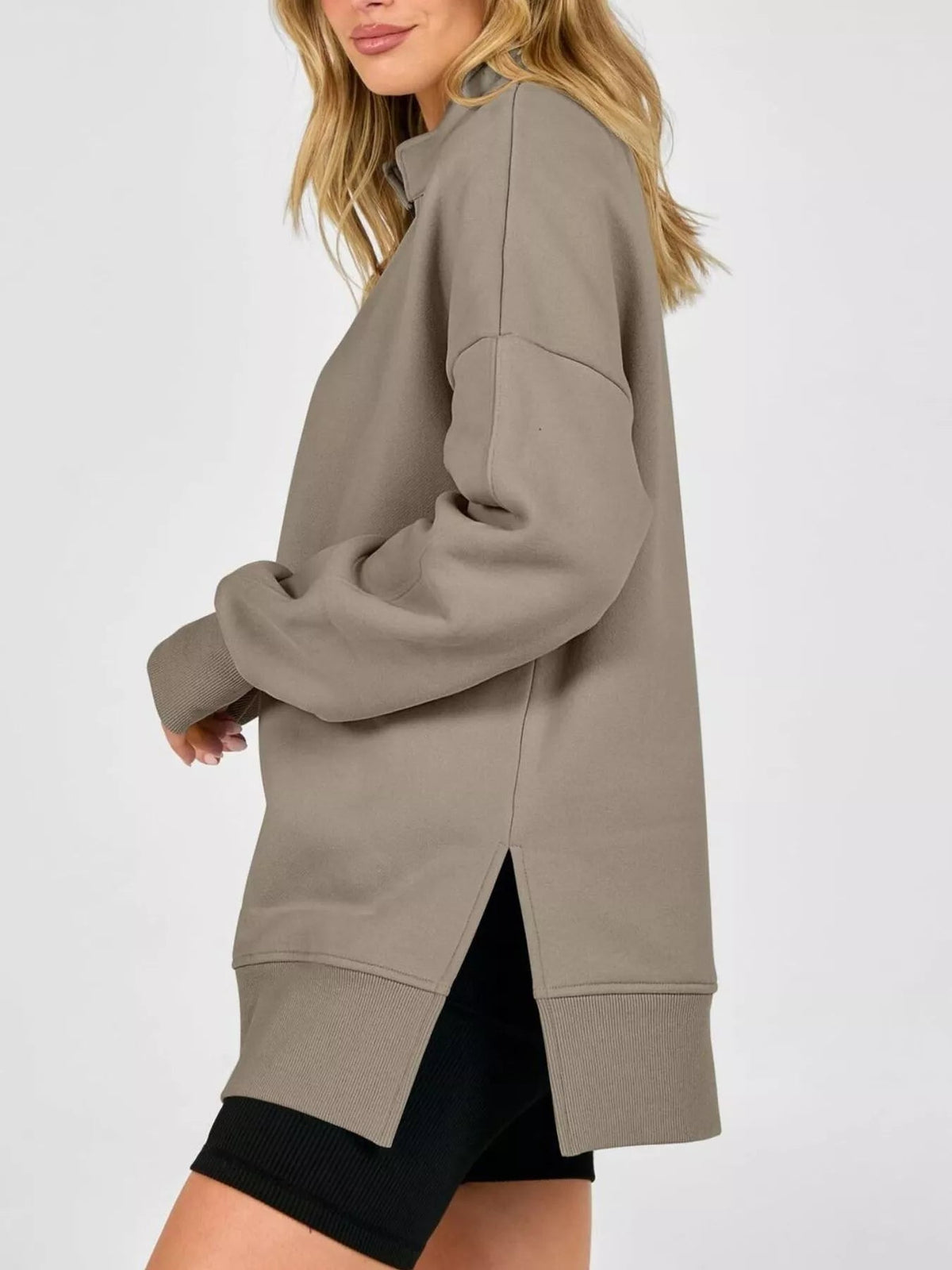 Quarter-Zip Dropped Shoulder Sweatshirt - TheMomCo.