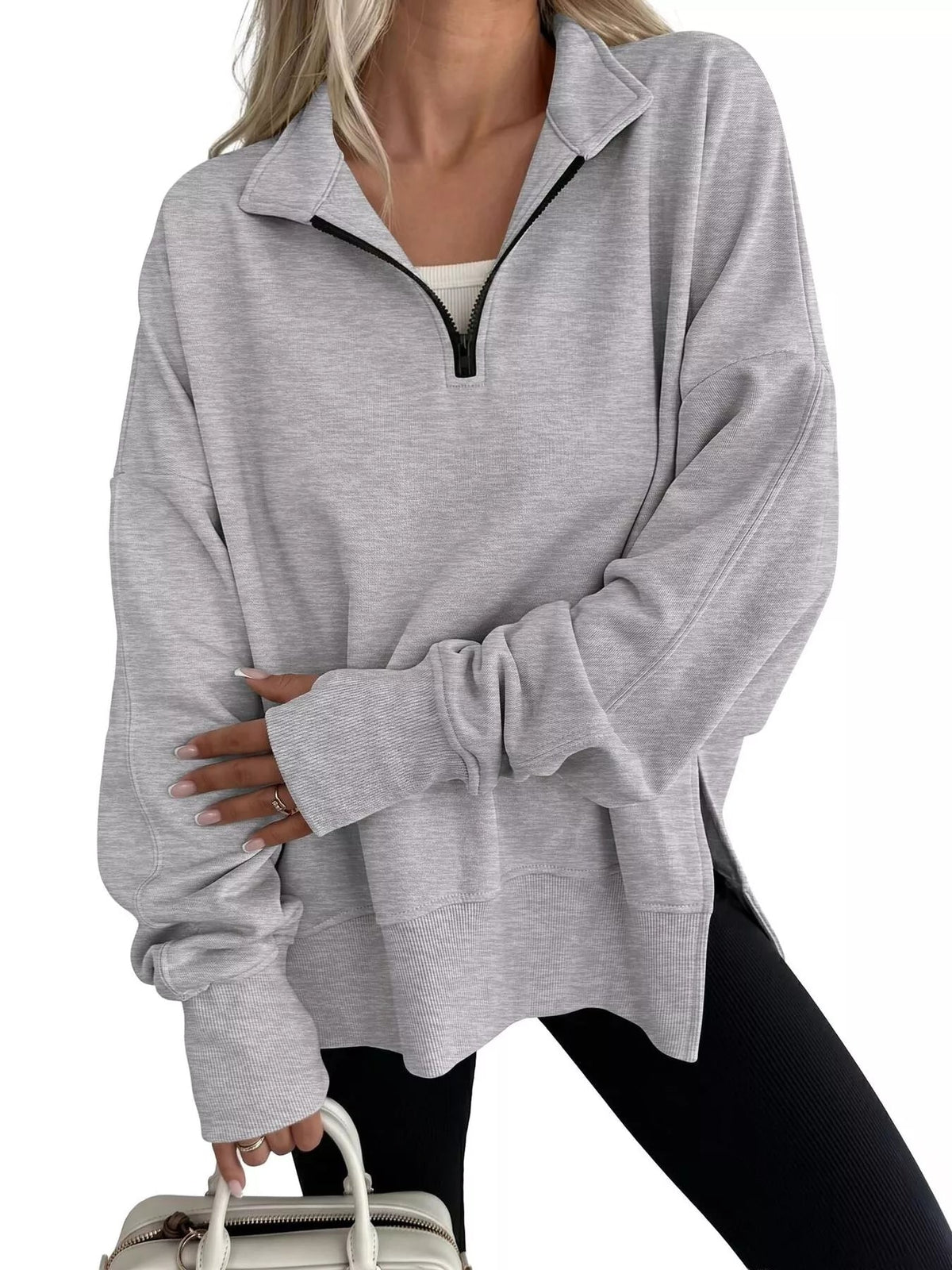 Quarter-Zip Dropped Shoulder Sweatshirt - TheMomCo.