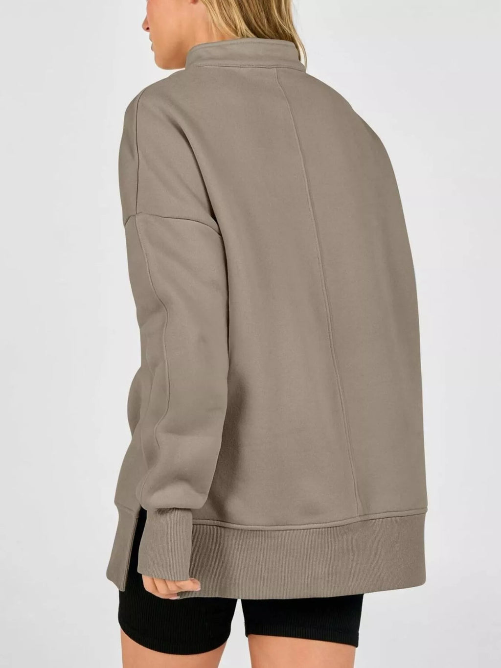 Quarter-Zip Dropped Shoulder Sweatshirt - TheMomCo.
