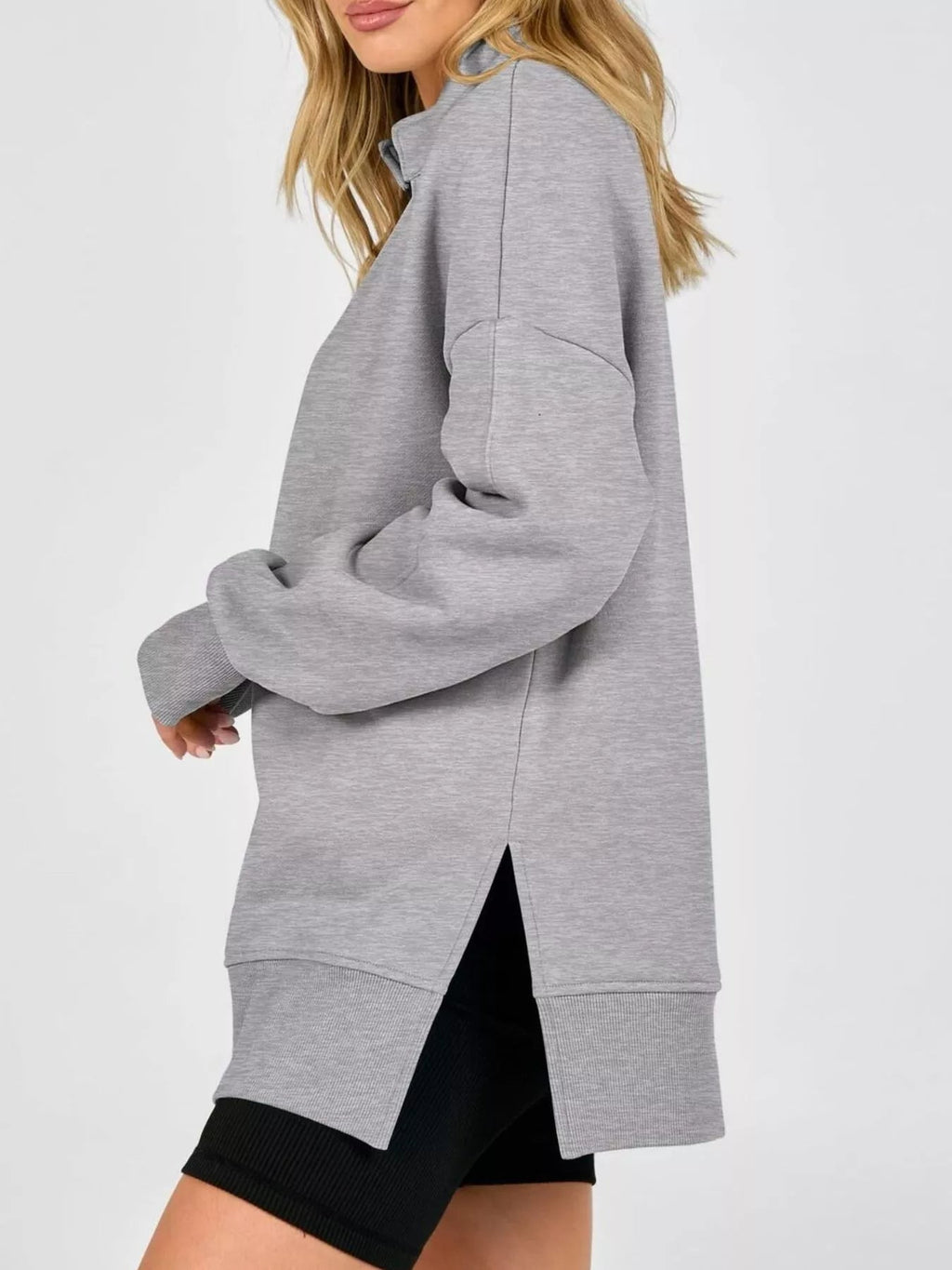 Quarter-Zip Dropped Shoulder Sweatshirt - TheMomCo.